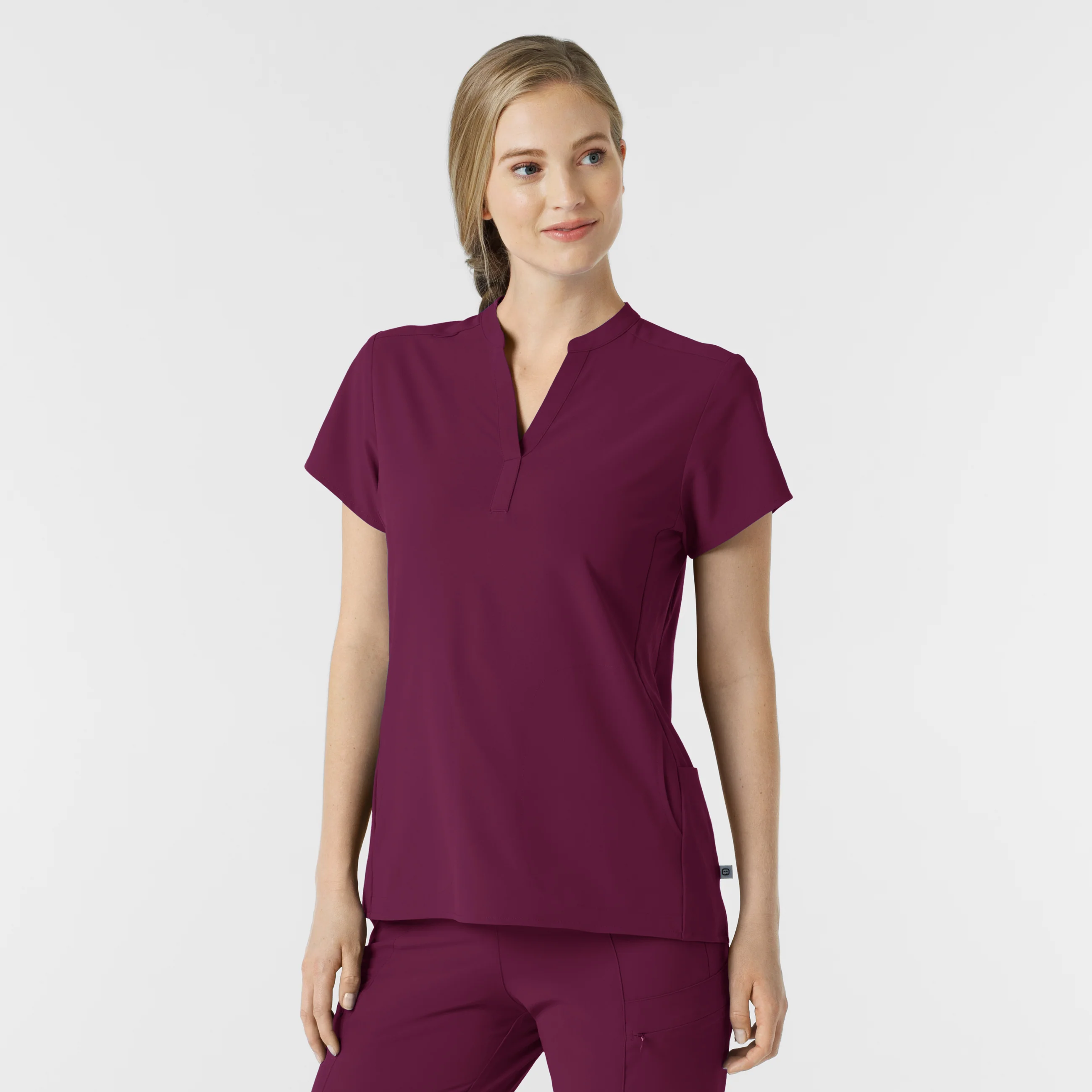RENEW Women's Mandarin Collar Scrub Top - Wine - Image 4