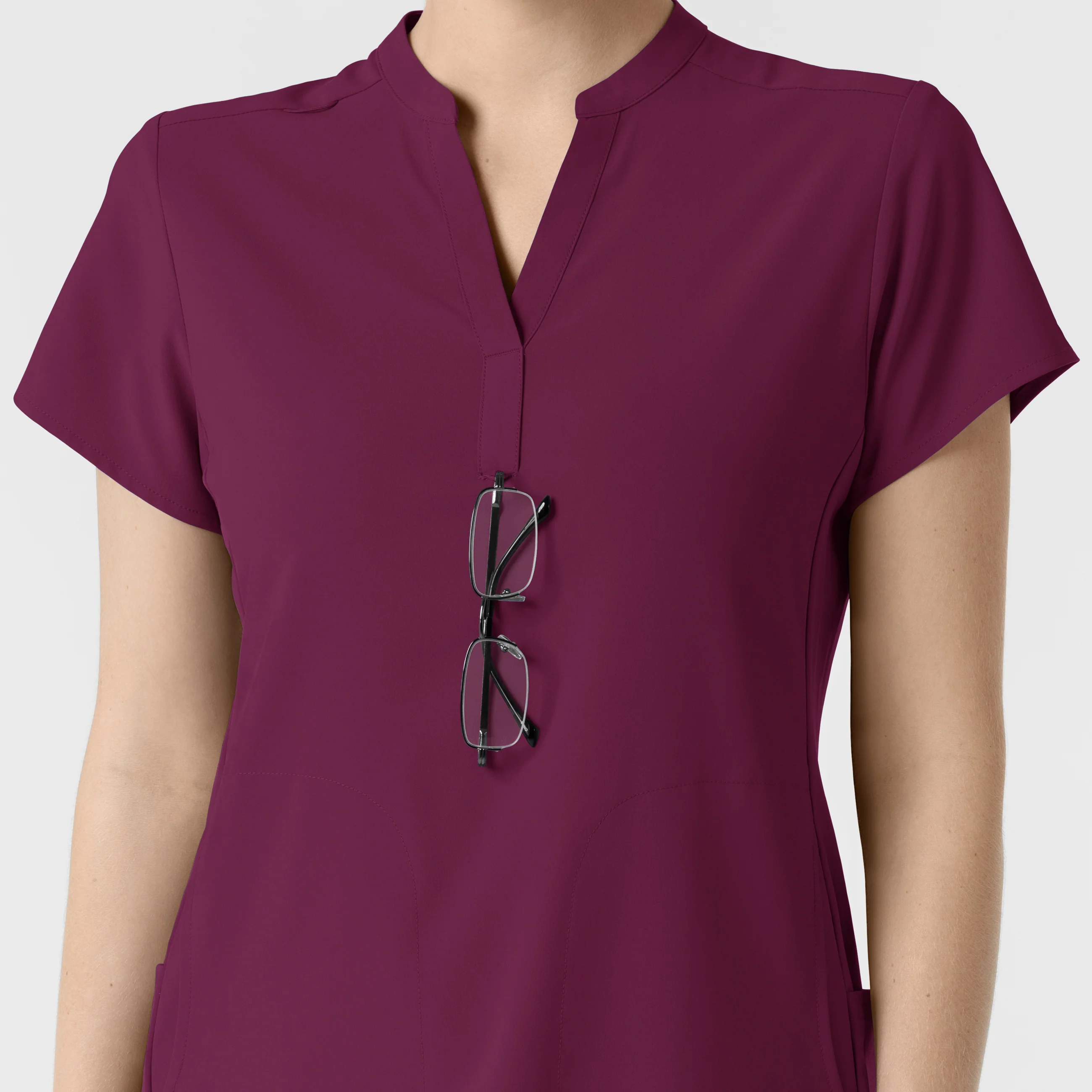 RENEW Women's Mandarin Collar Scrub Top - Wine - Image 8