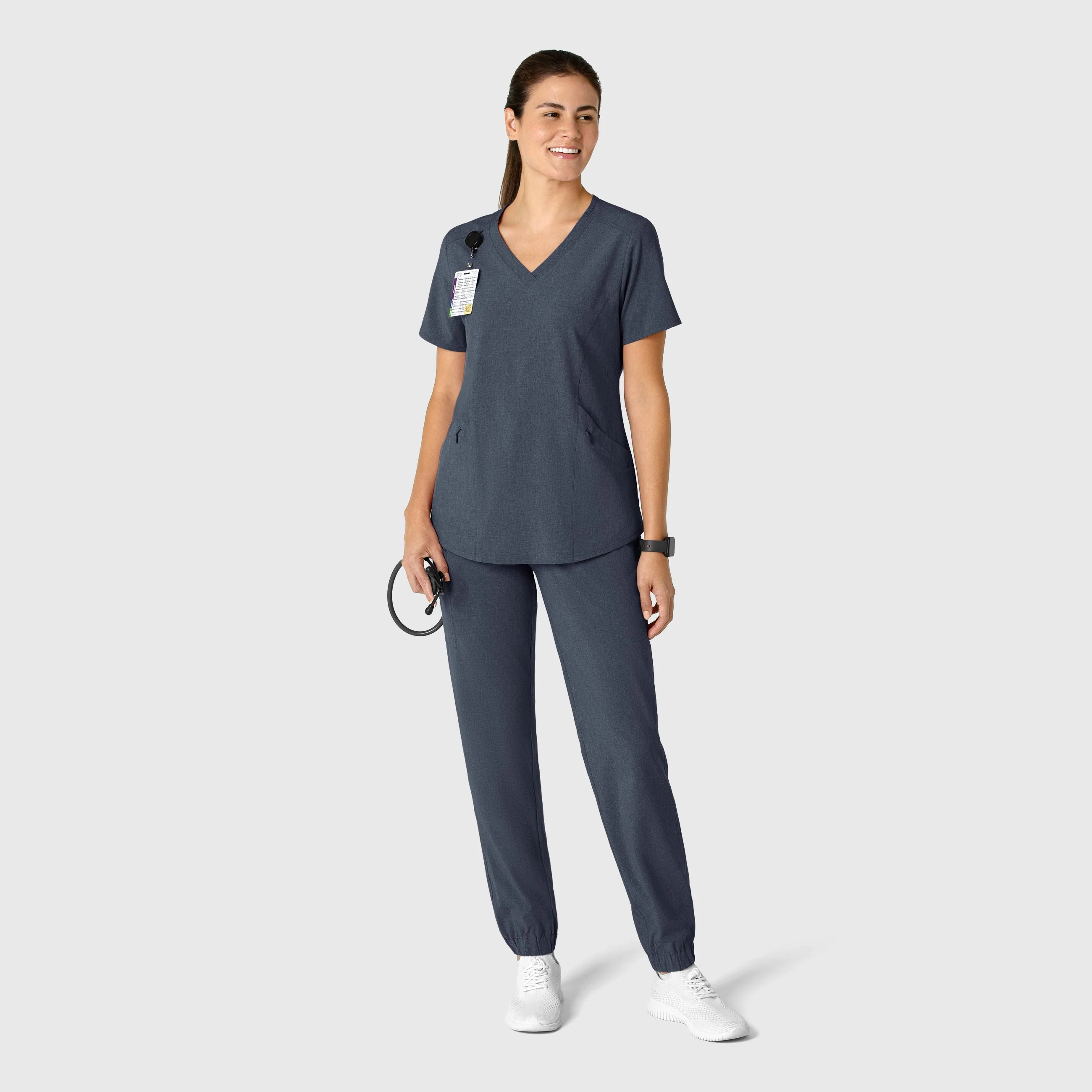 RENEW Women's V-Neck Scrub Top - Navy Heather - Image 3