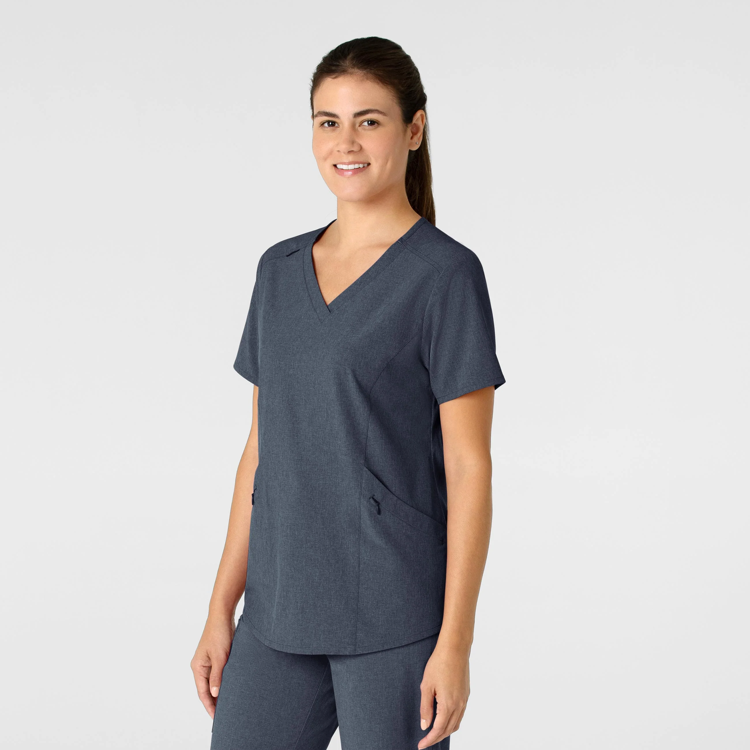 RENEW Women's V-Neck Scrub Top - Navy Heather - Image 4