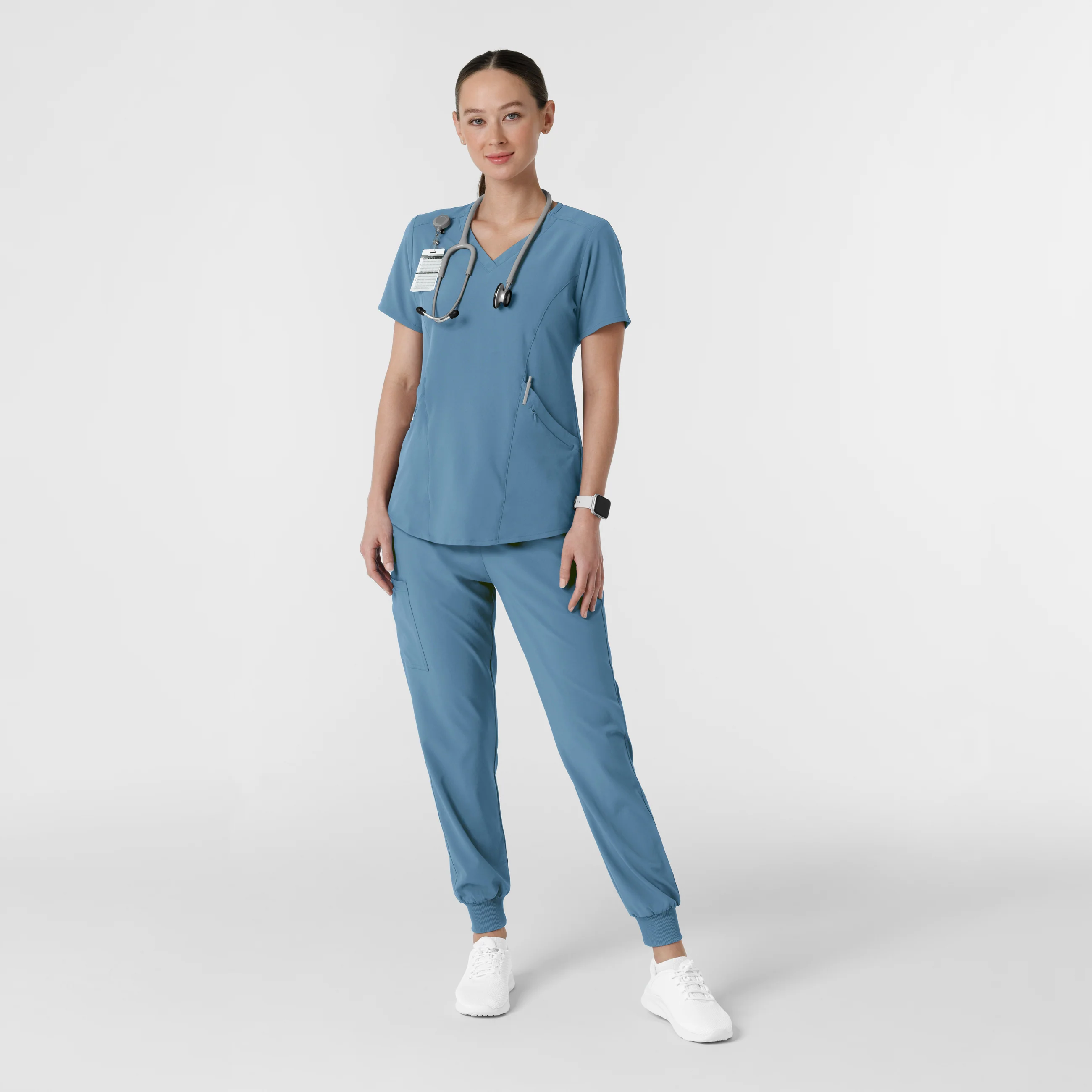 RENEW Women's V-Neck Scrub Top - Pacific Blue - Image 3