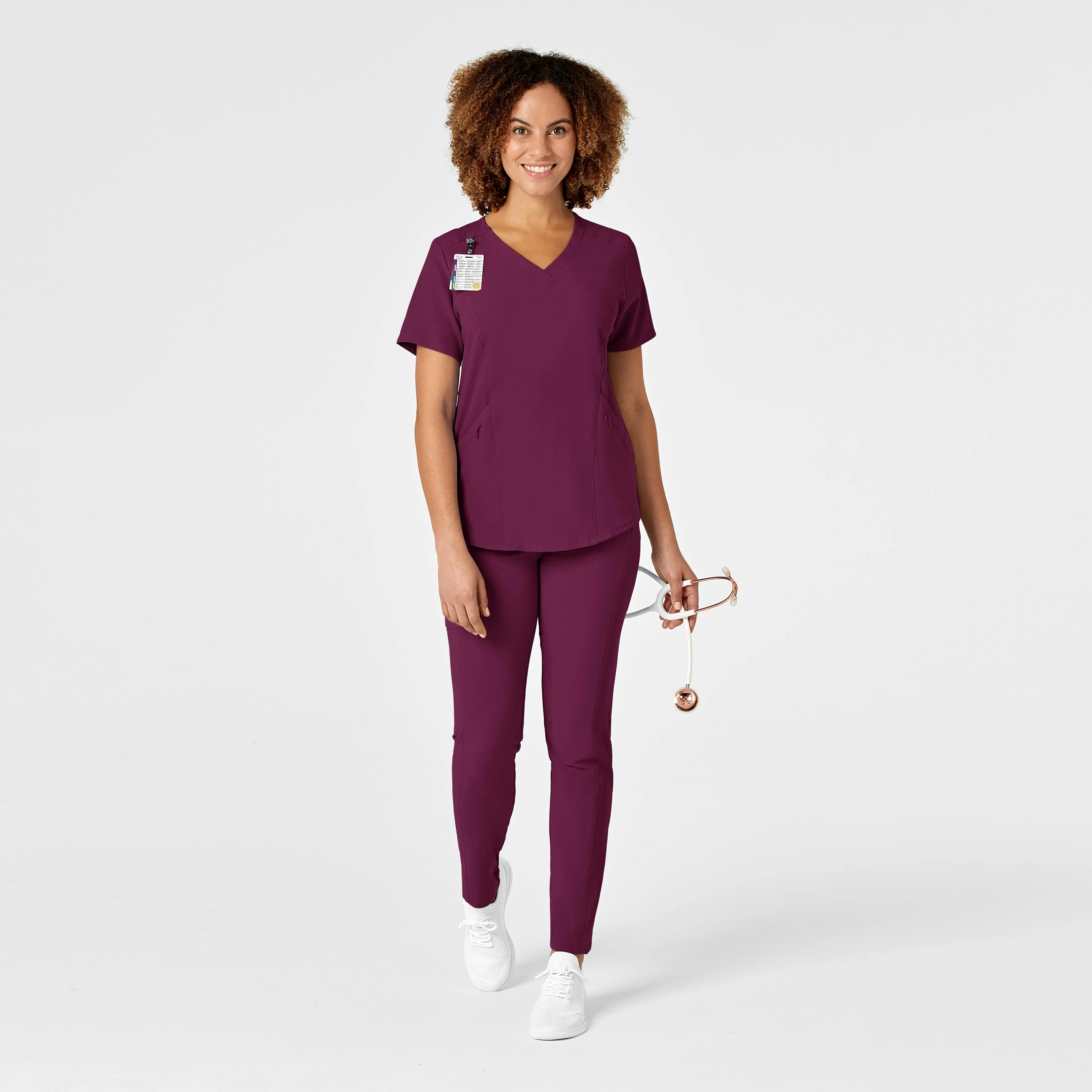 RENEW Women's V-Neck Scrub Top - Wine - Image 3