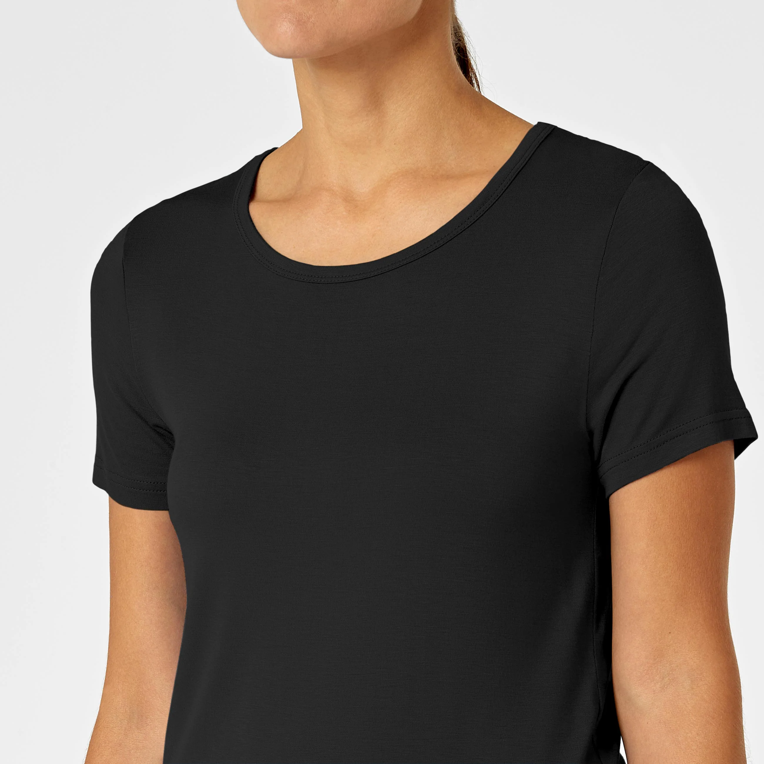 Silky Knit Short Sleeve Tee - Black - Image 5