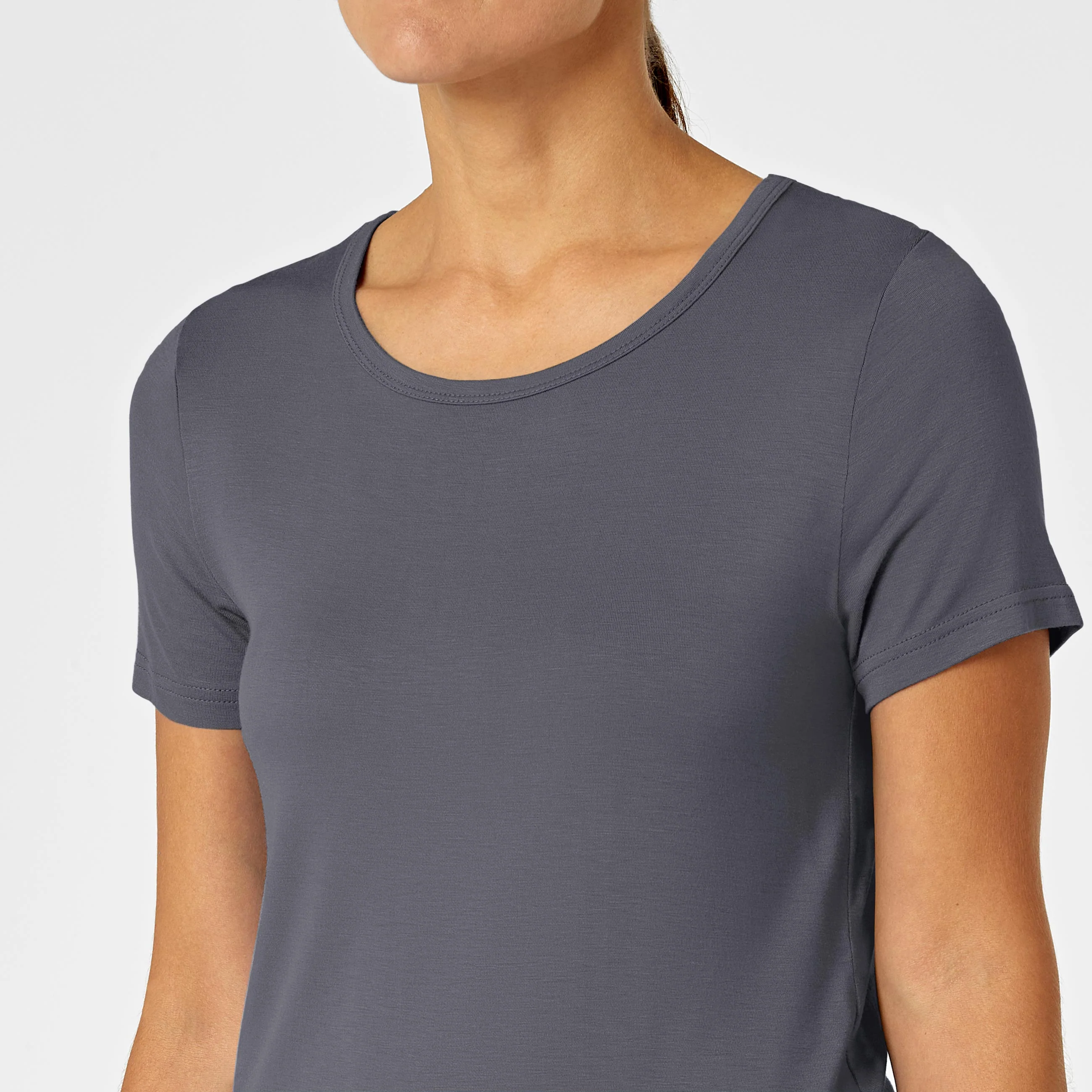 Silky Knit Short Sleeve Tee - Pewter - Image 5
