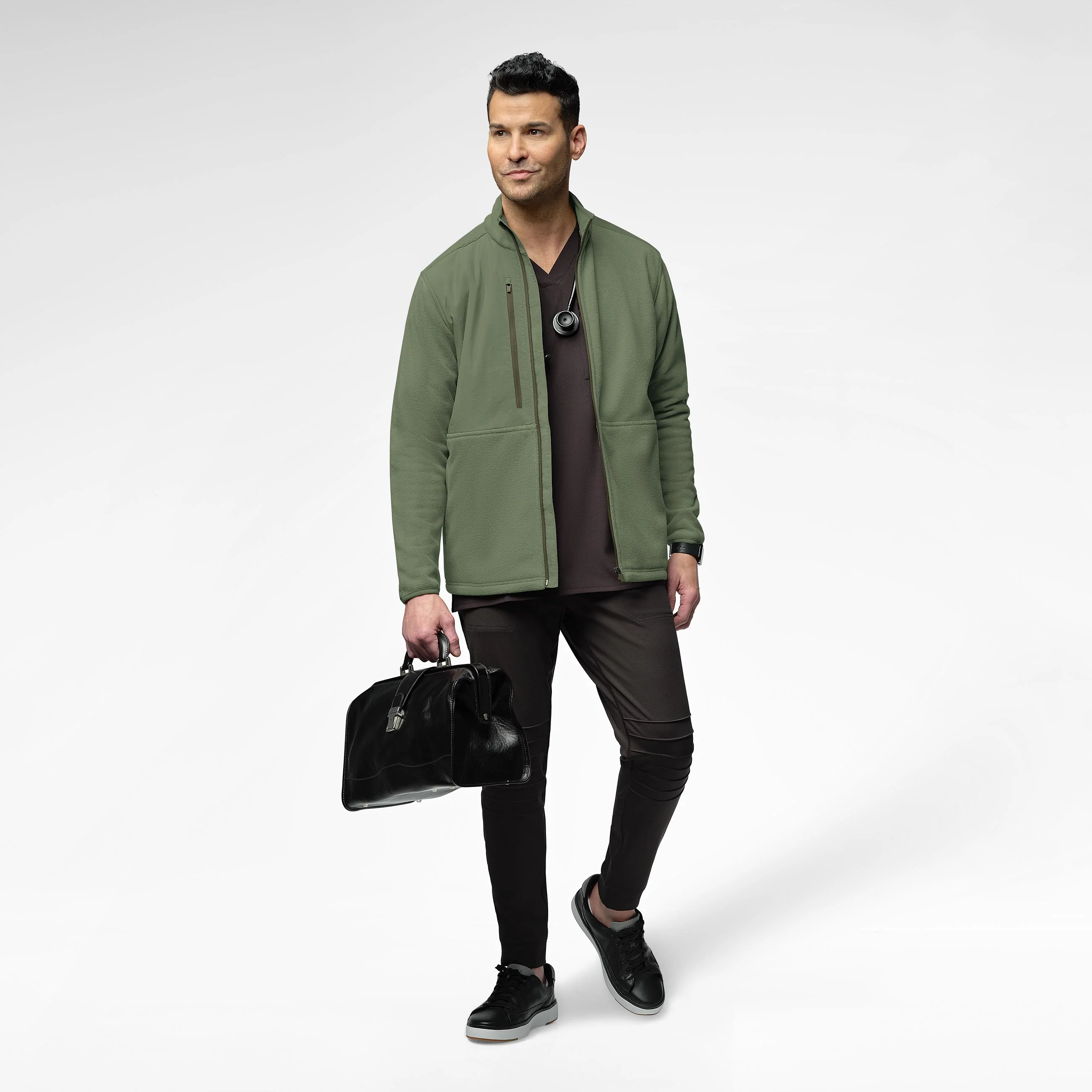Slate Men's Micro Fleece Zip Jacket - Olive - Image 3