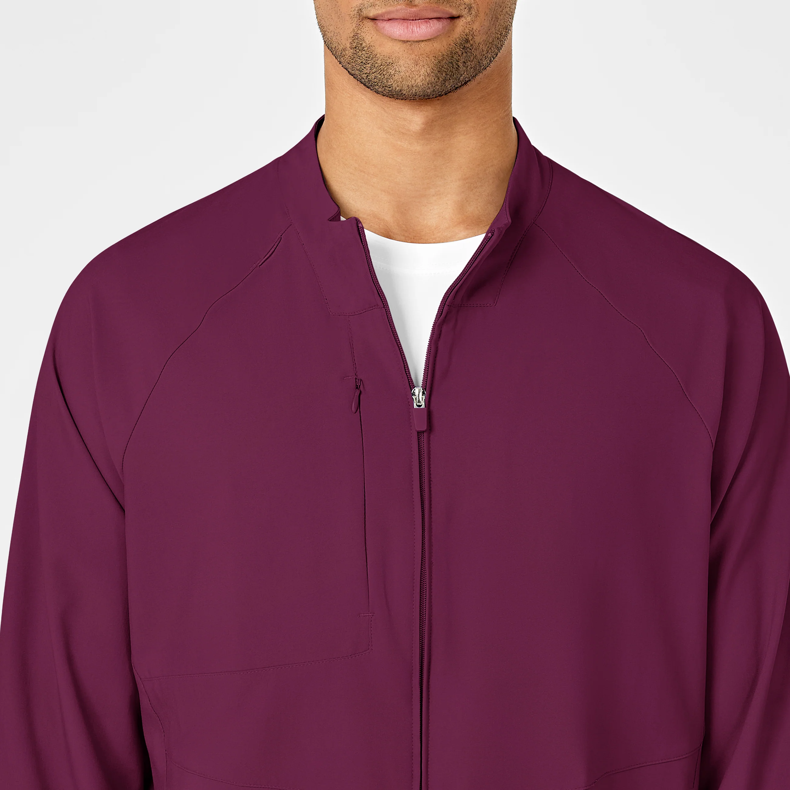 W123 Mens Zip Front Warm Up Scrub Jacket - Wine - Image 5