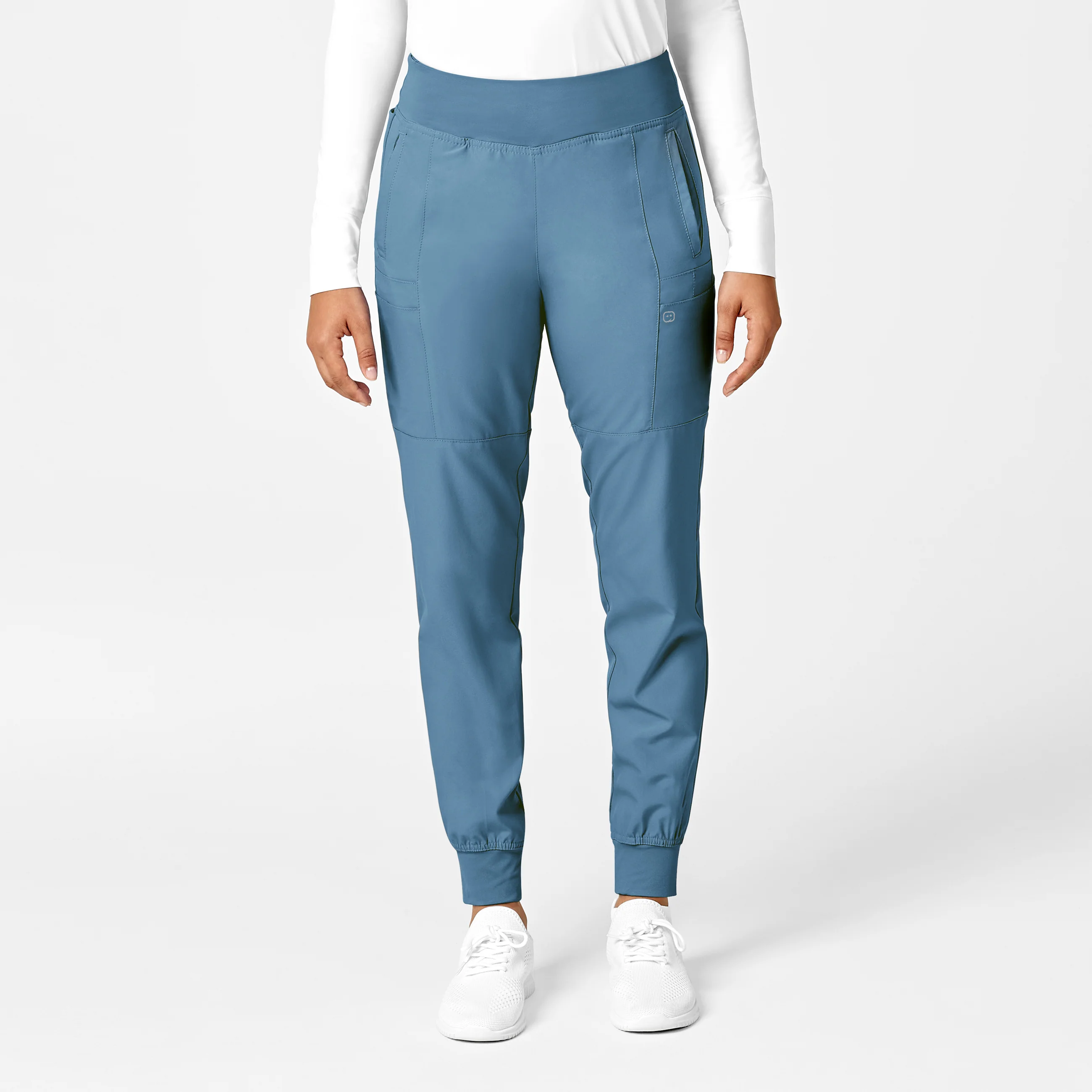 W123 Women's Comfort Waist Cargo Jogger Scrub Pant - Pacific Blue