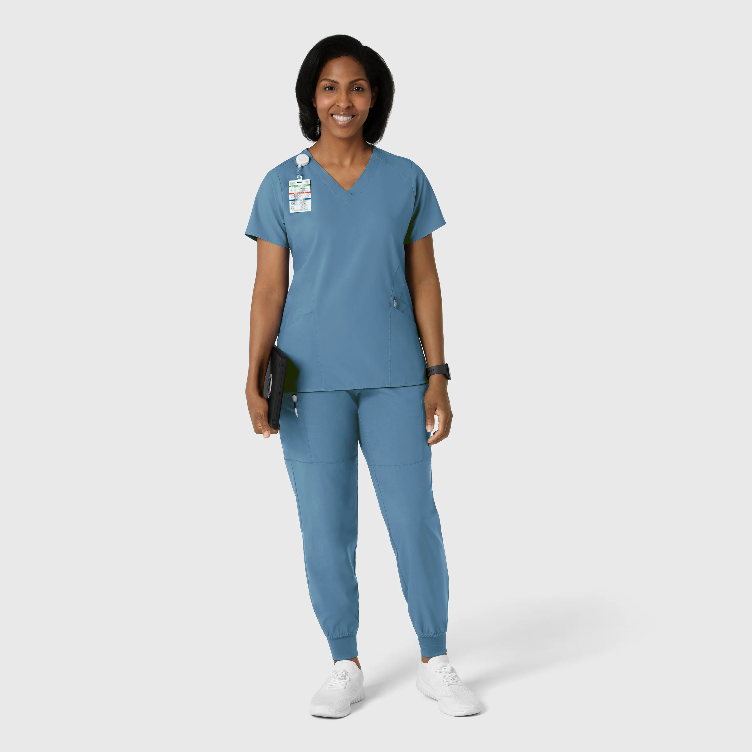 W123 Women's Comfort Waist Cargo Jogger Scrub Pant - Pacific Blue - Image 4