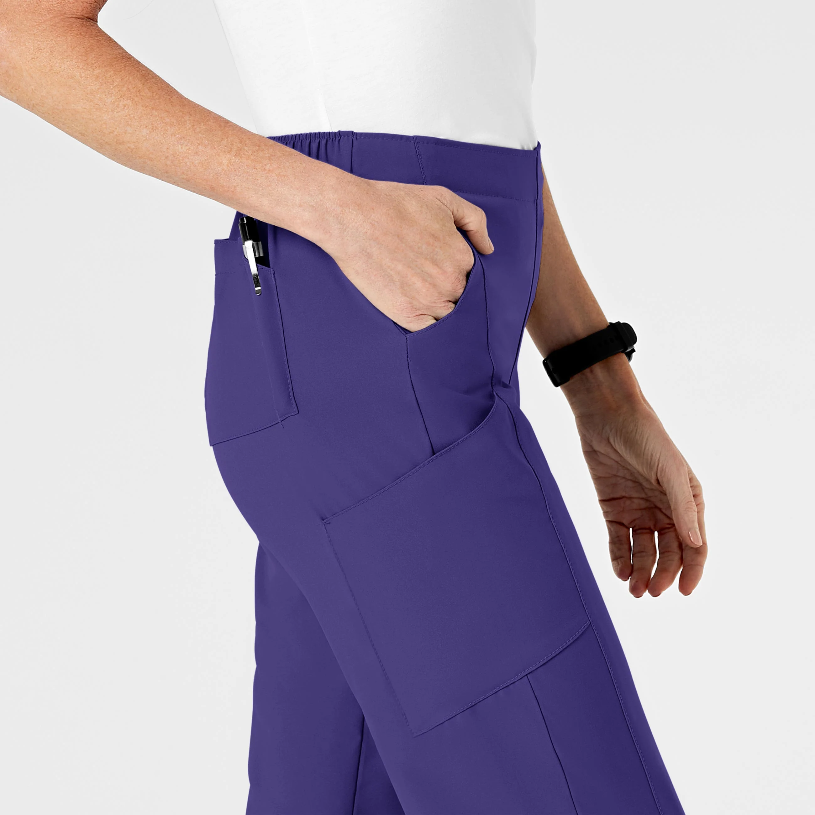W123 Women's Flat Front Cargo Scrub Pant - Grape - Image 7