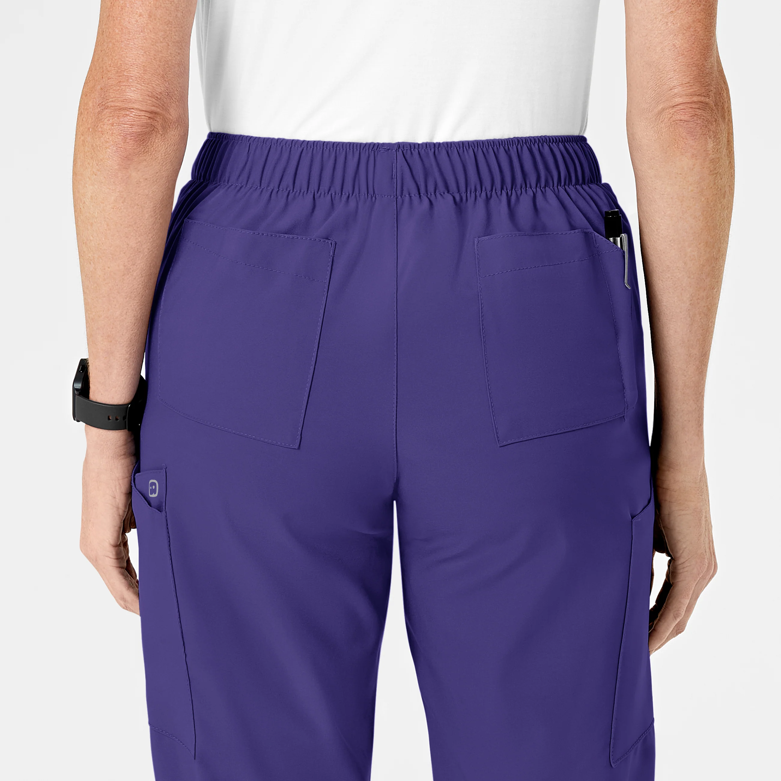 W123 Women's Flat Front Cargo Scrub Pant - Grape - Image 9