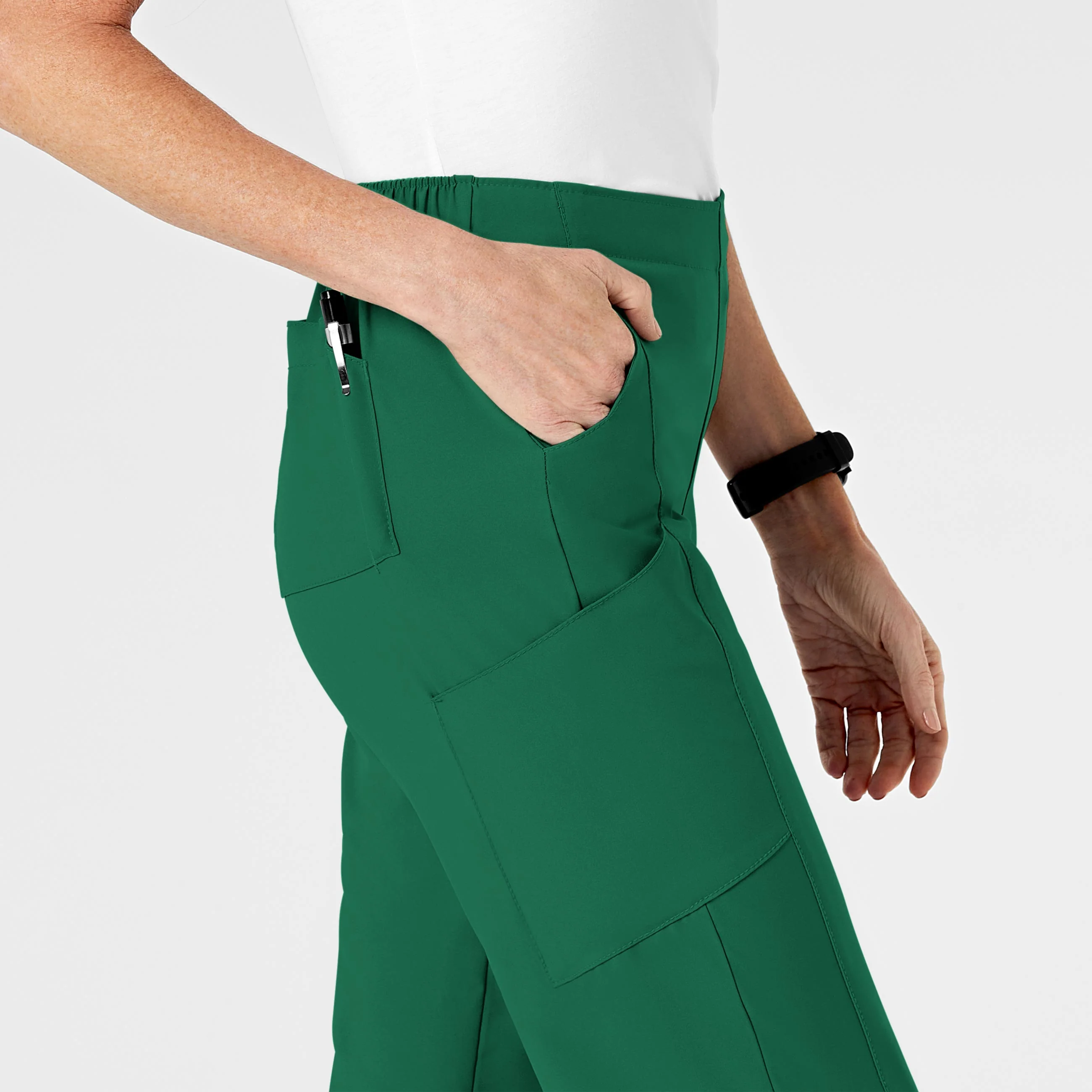 W123 Women's Flat Front Cargo Scrub Pant - Hunter - Image 7