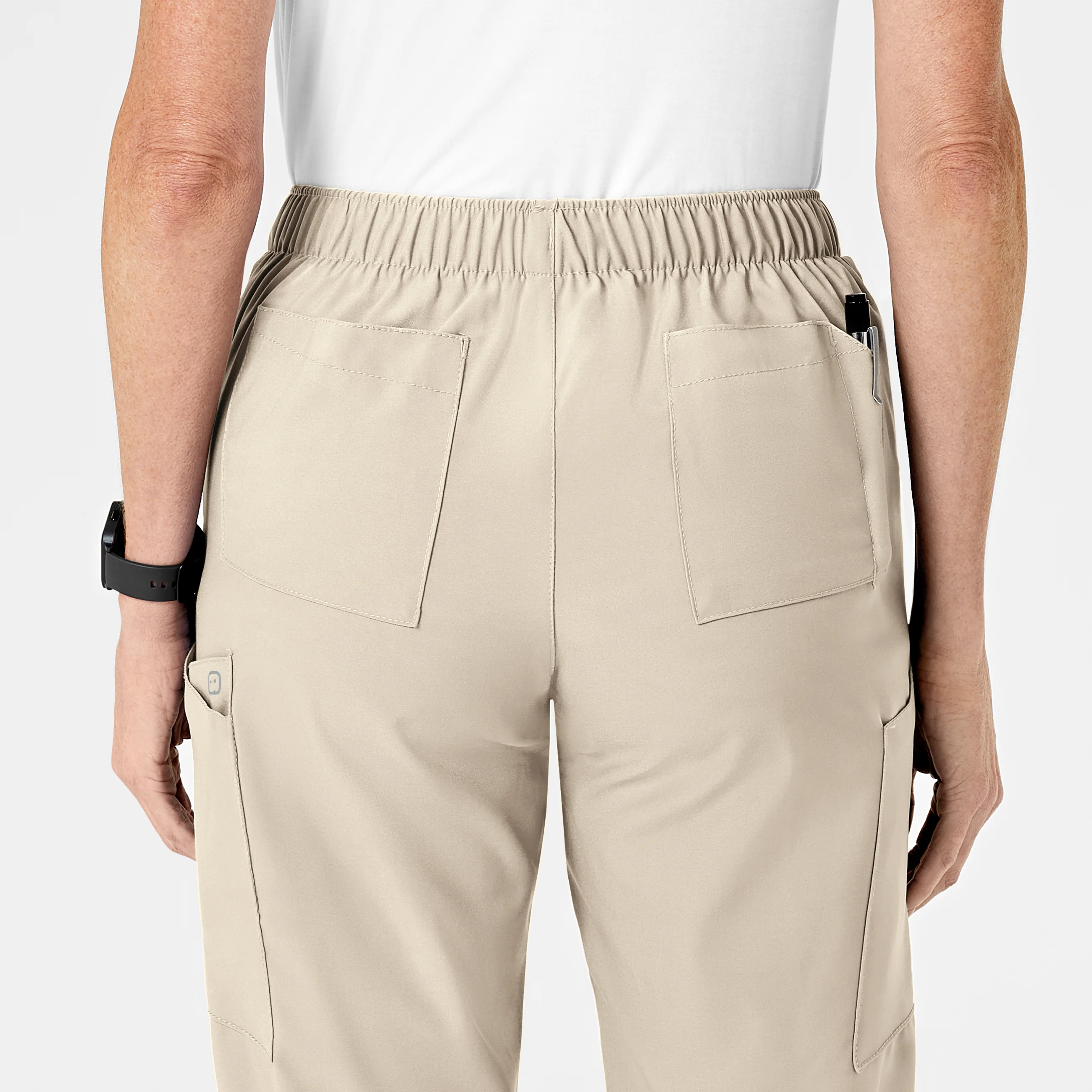 W123 Women's Flat Front Cargo Scrub Pant - Khaki - Image 9