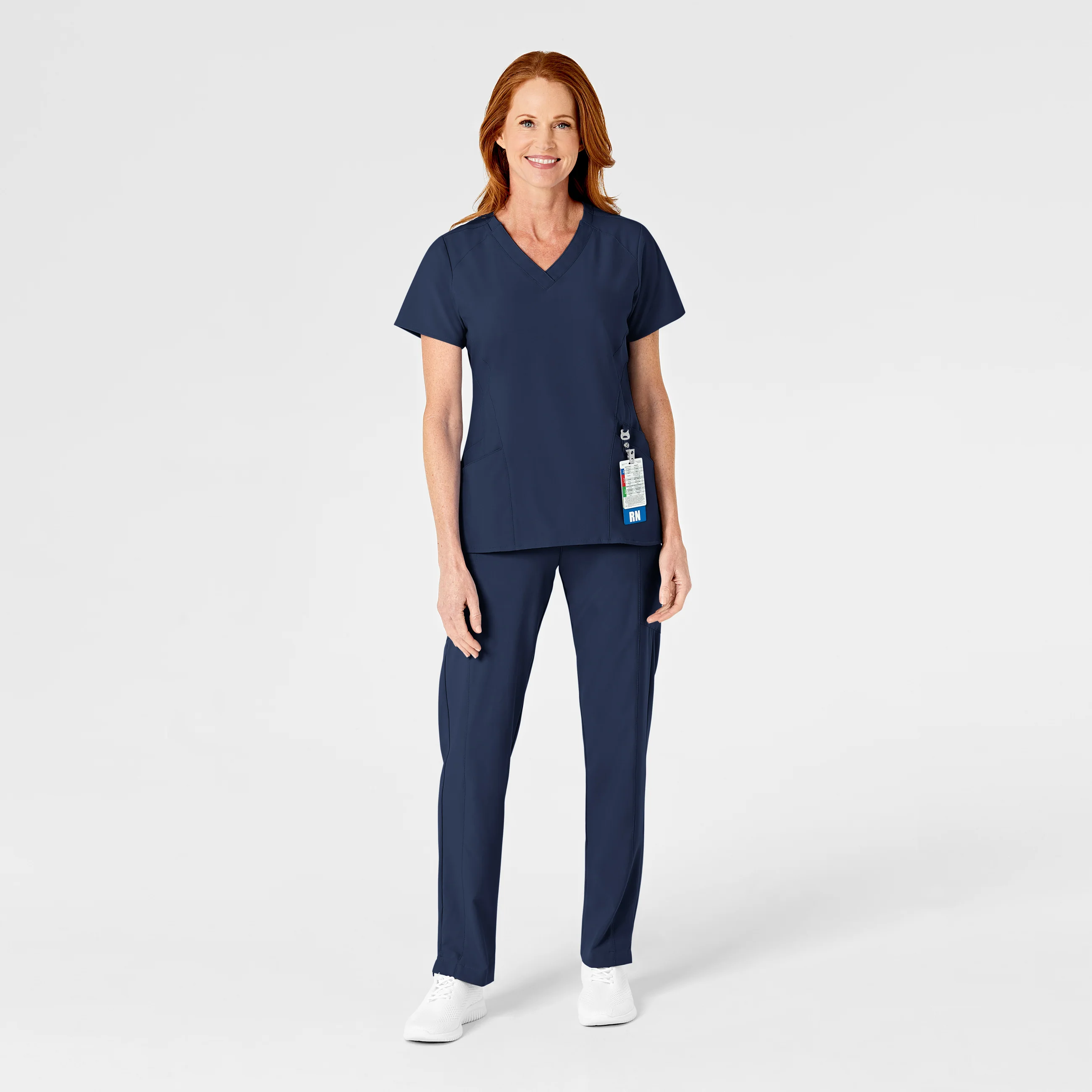 W123 Women's Flat Front Cargo Scrub Pant - Navy - Image 3