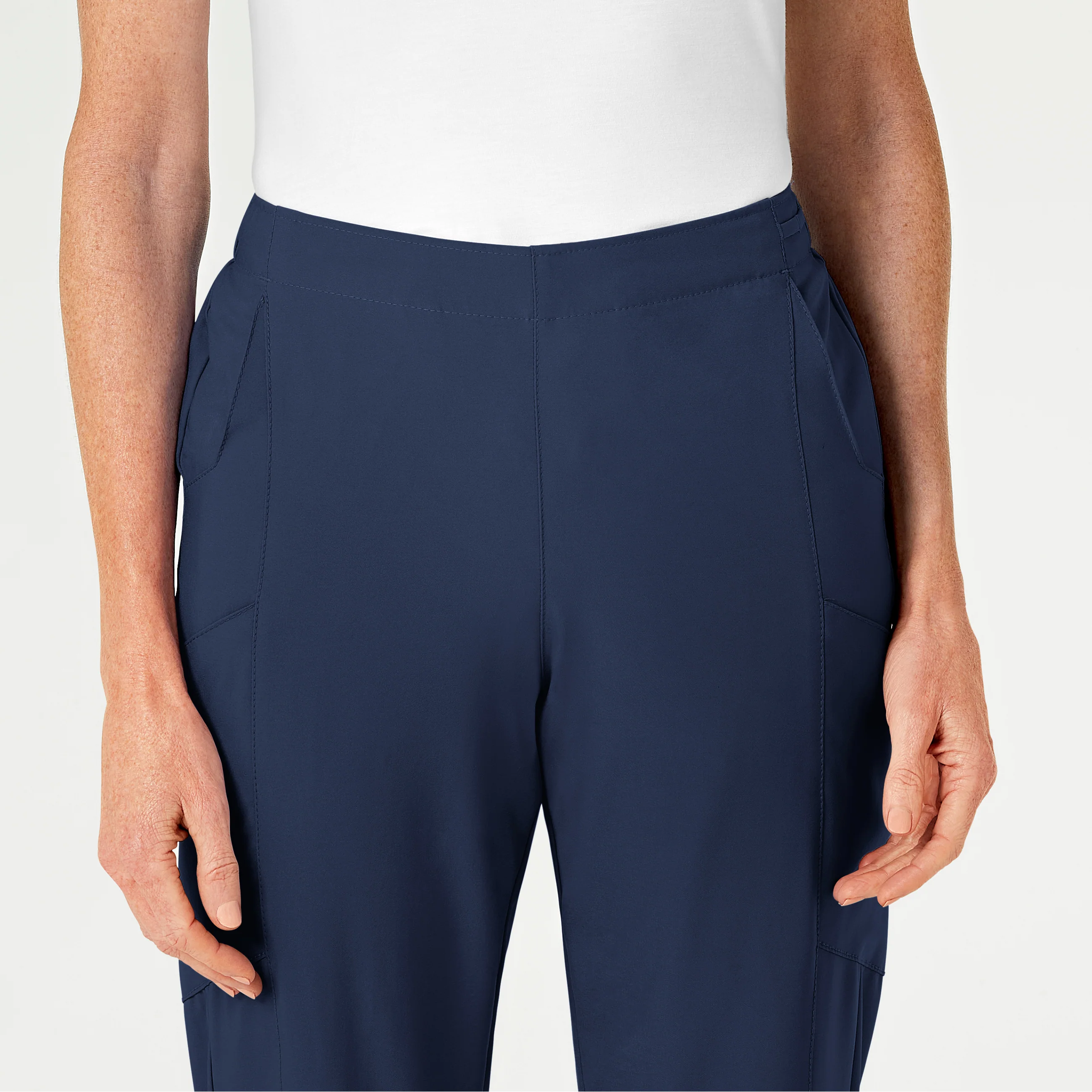 W123 Women's Flat Front Cargo Scrub Pant - Navy - Image 5