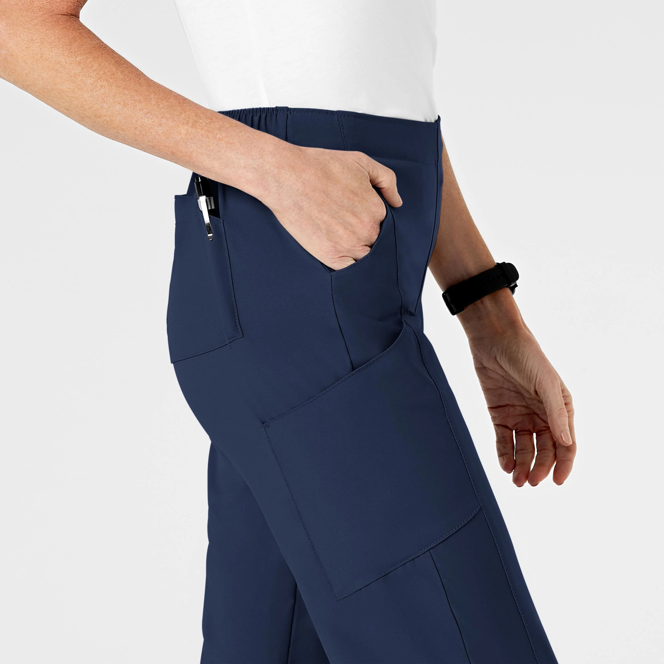 W123 Women's Flat Front Cargo Scrub Pant - Navy - Image 7
