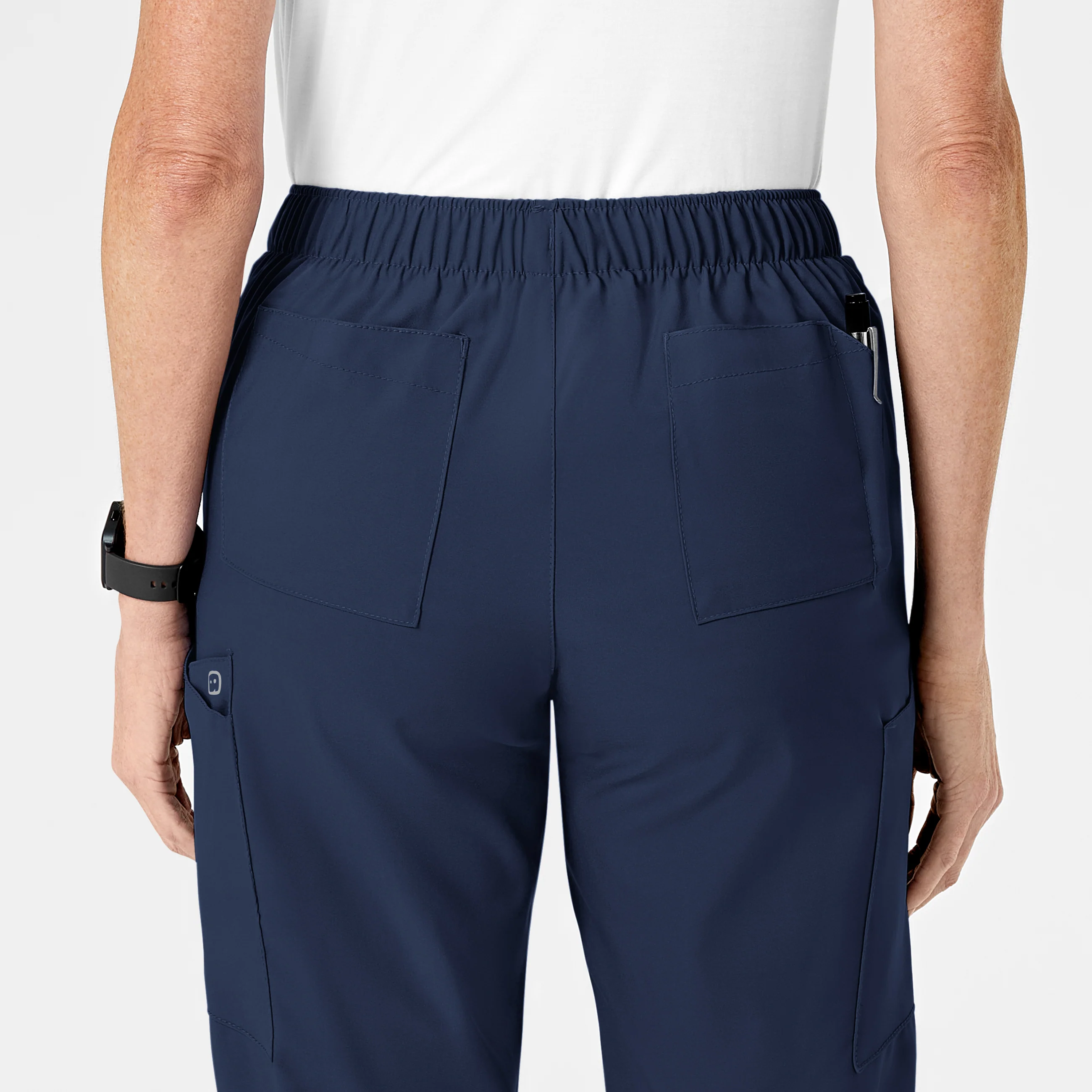 W123 Women's Flat Front Cargo Scrub Pant - Navy - Image 9