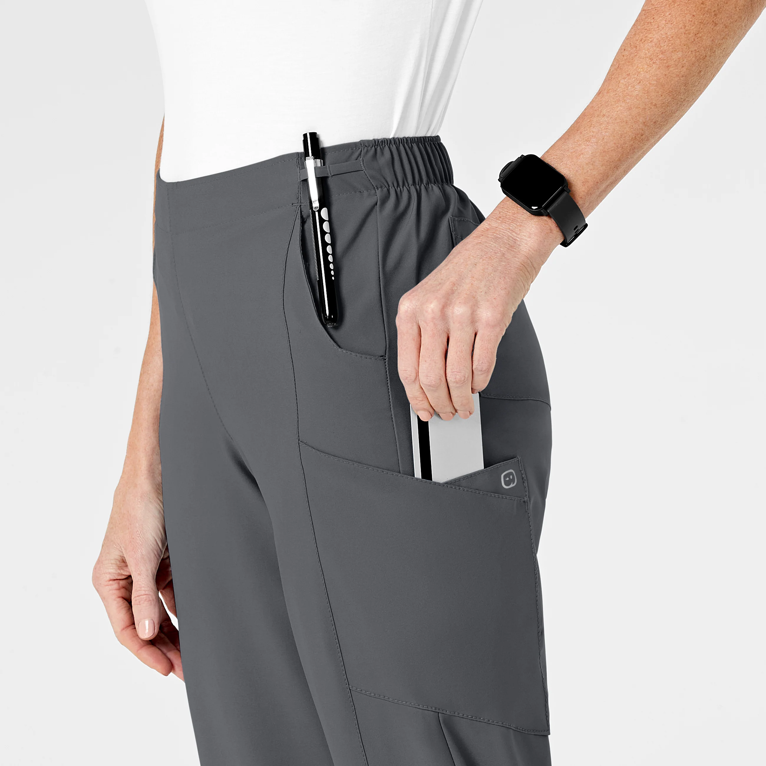 W123 Women's Flat Front Cargo Scrub Pant - Pewter - Image 6