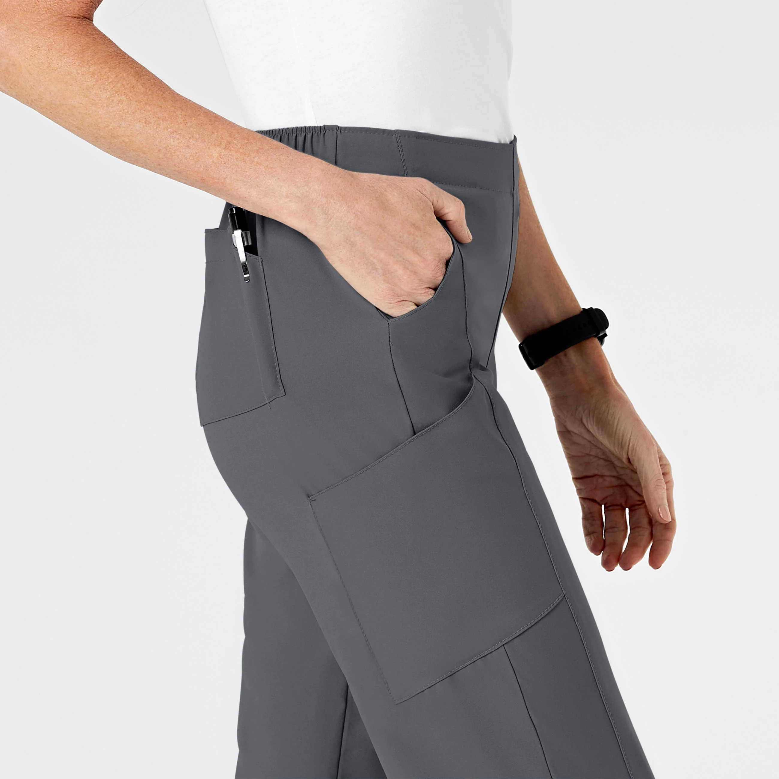 W123 Women's Flat Front Cargo Scrub Pant - Pewter - Image 7