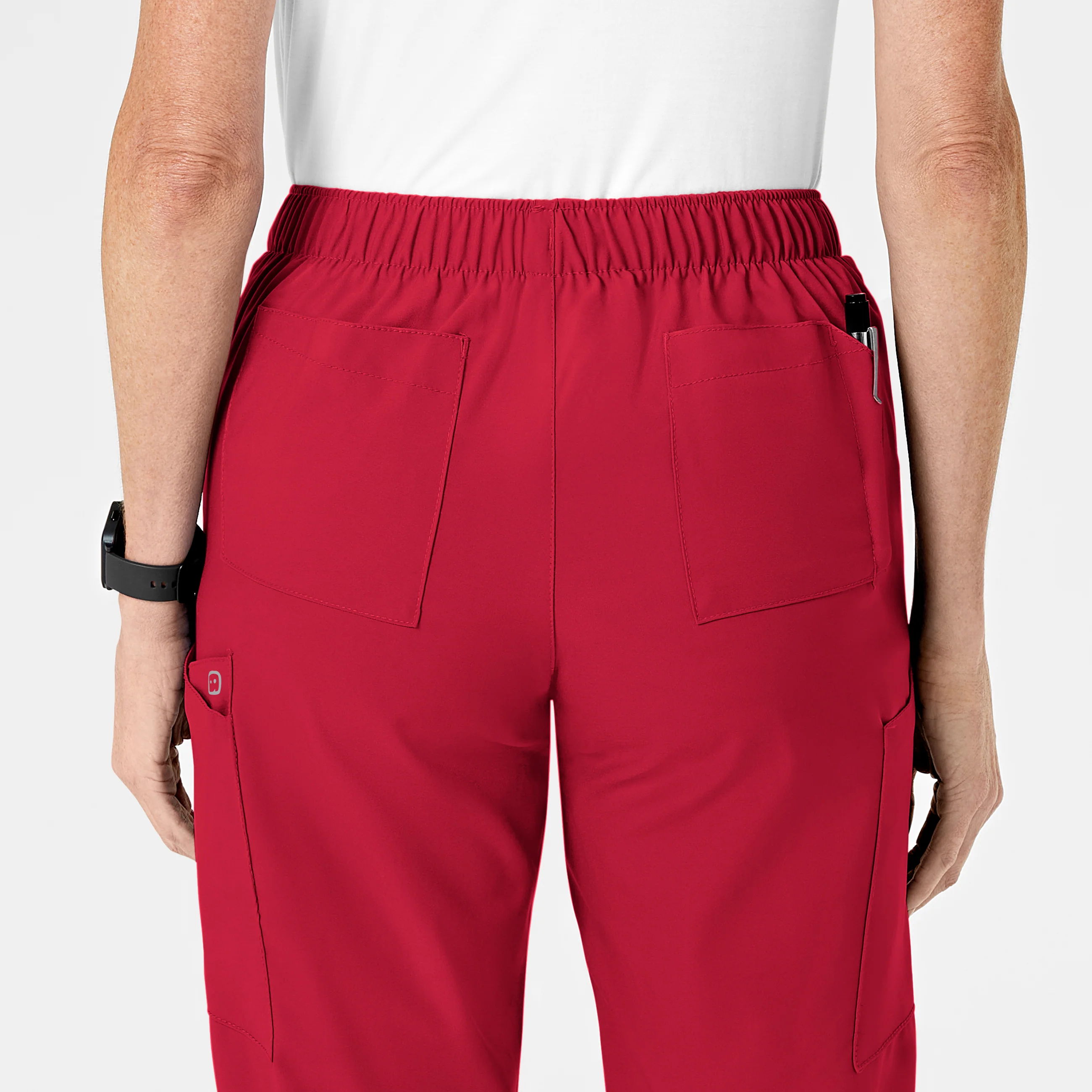 W123 Women's Flat Front Cargo Scrub Pant - Red - Image 10