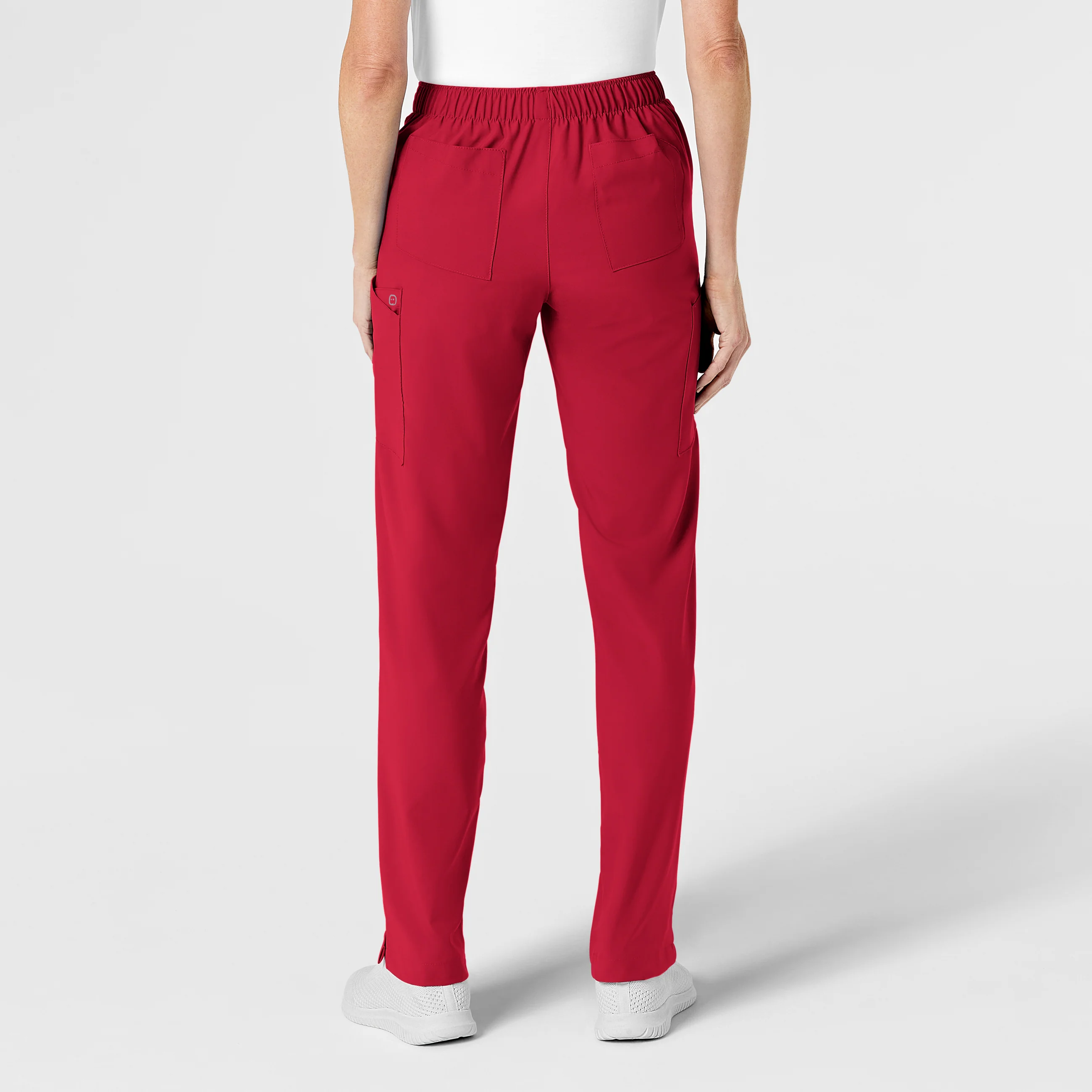 W123 Women's Flat Front Cargo Scrub Pant - Red - Image 3