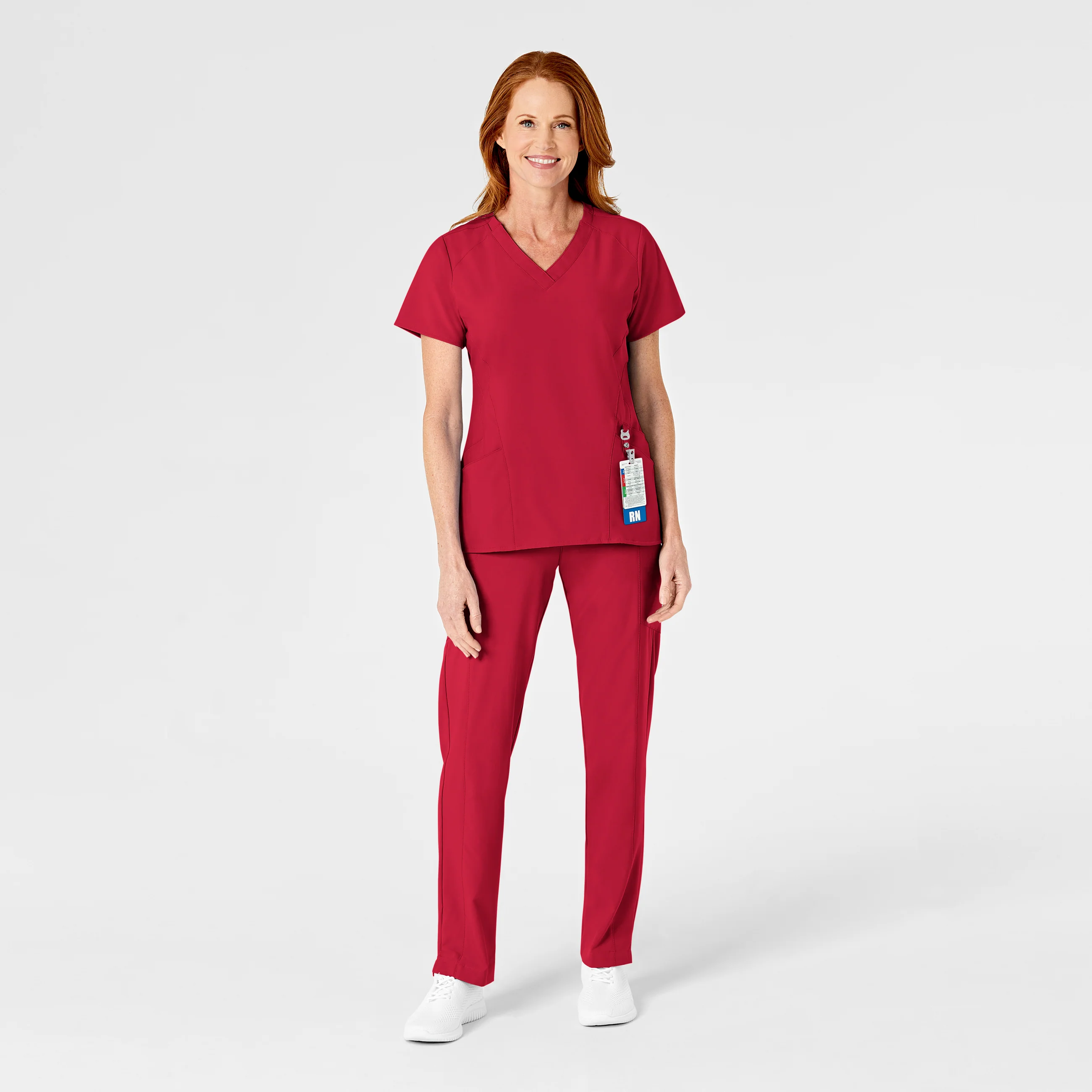 W123 Women's Flat Front Cargo Scrub Pant - Red - Image 4