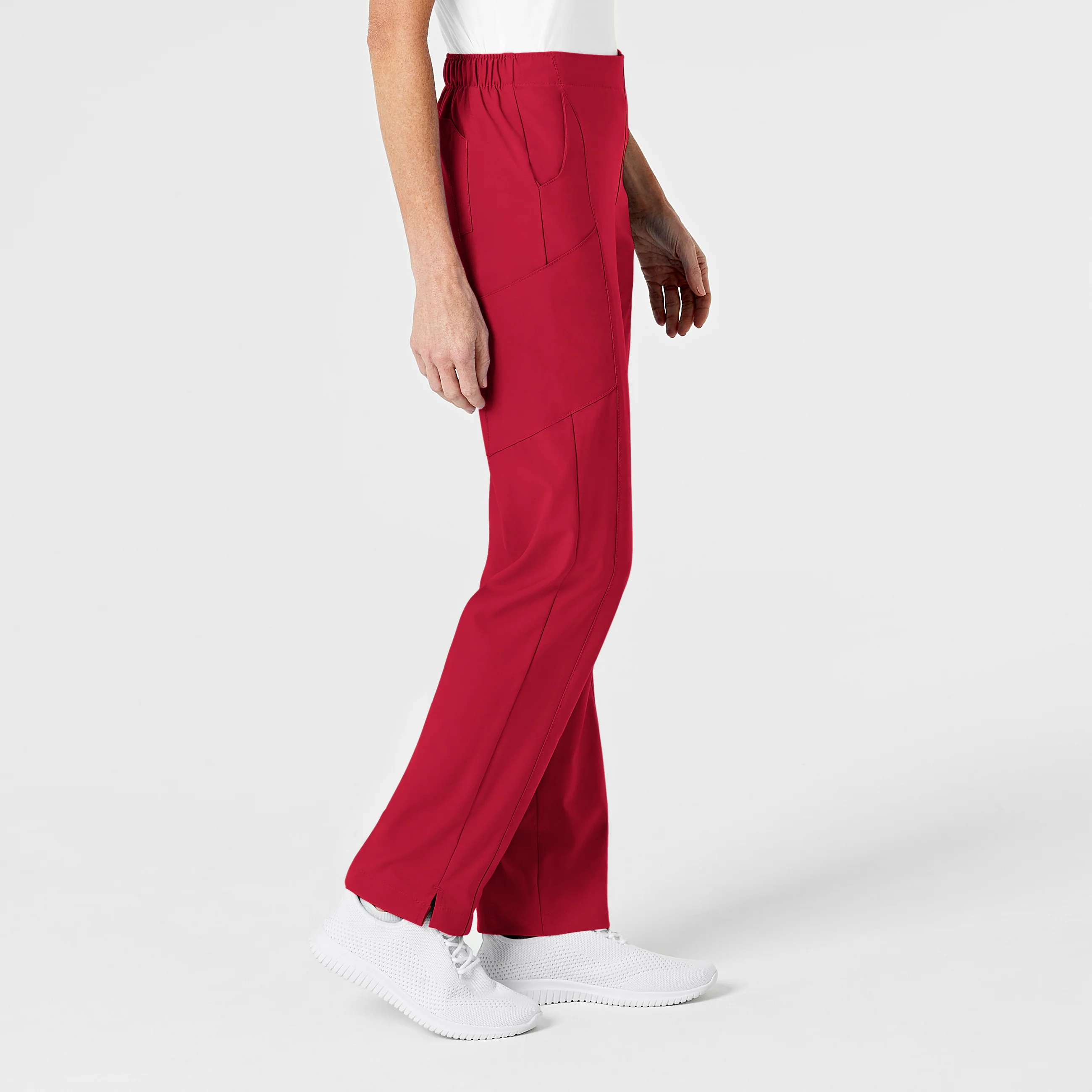 W123 Women's Flat Front Cargo Scrub Pant - Red - Image 5