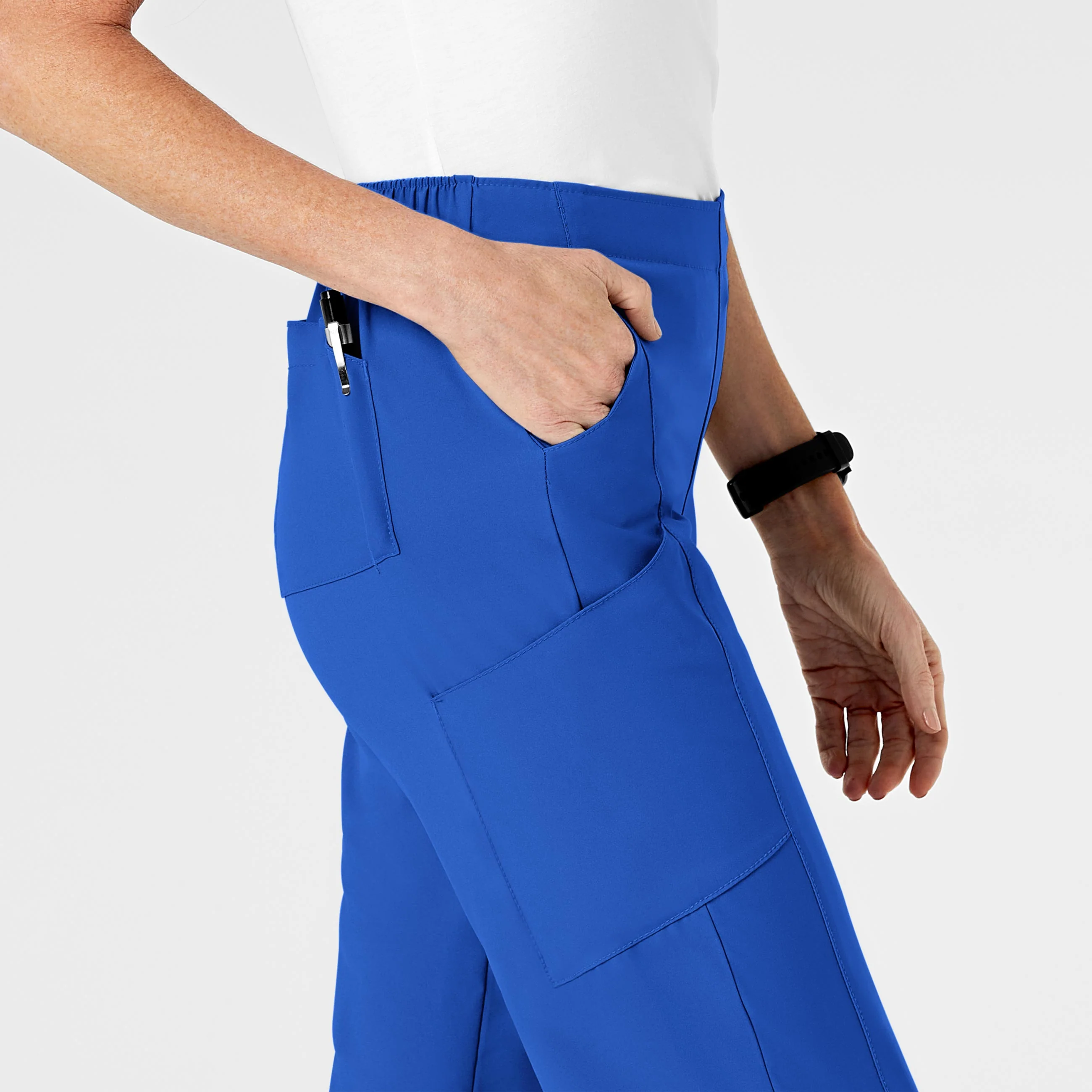 W123 Women's Flat Front Cargo Scrub Pant - Royal - Image 7