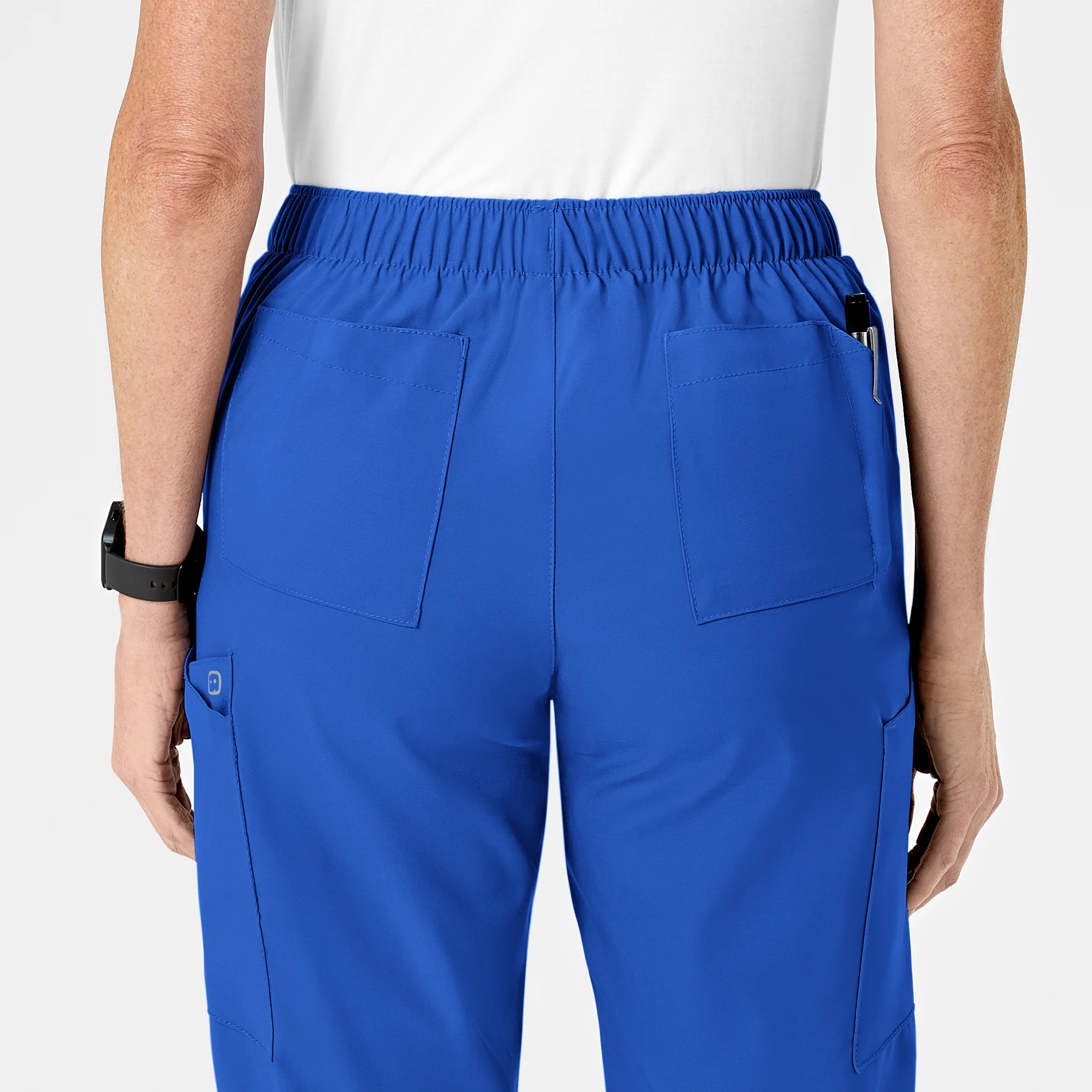 W123 Women's Flat Front Cargo Scrub Pant - Royal - Image 9