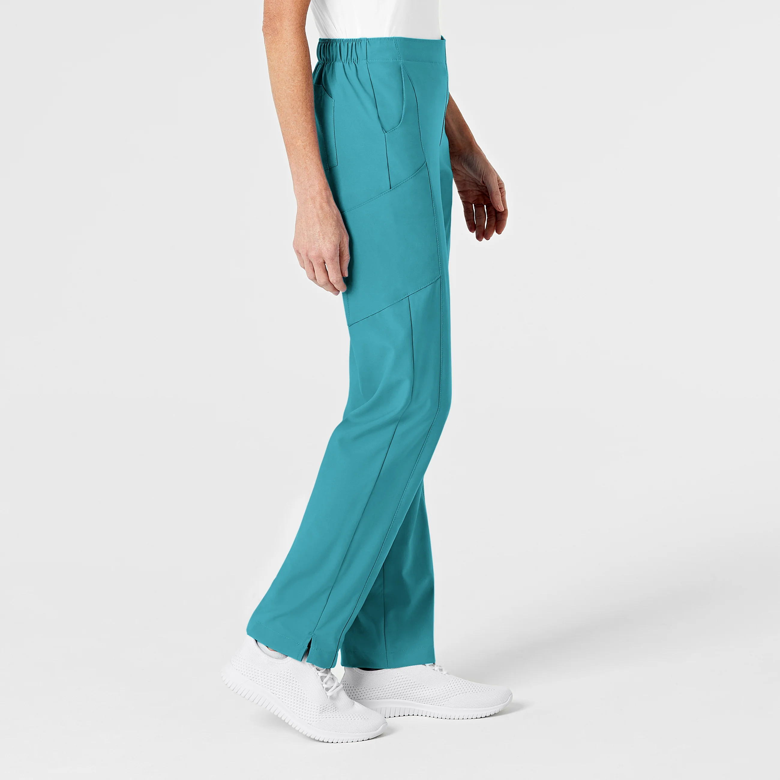 W123 Women's Flat Front Cargo Scrub Pant - Teal Blue - Image 4