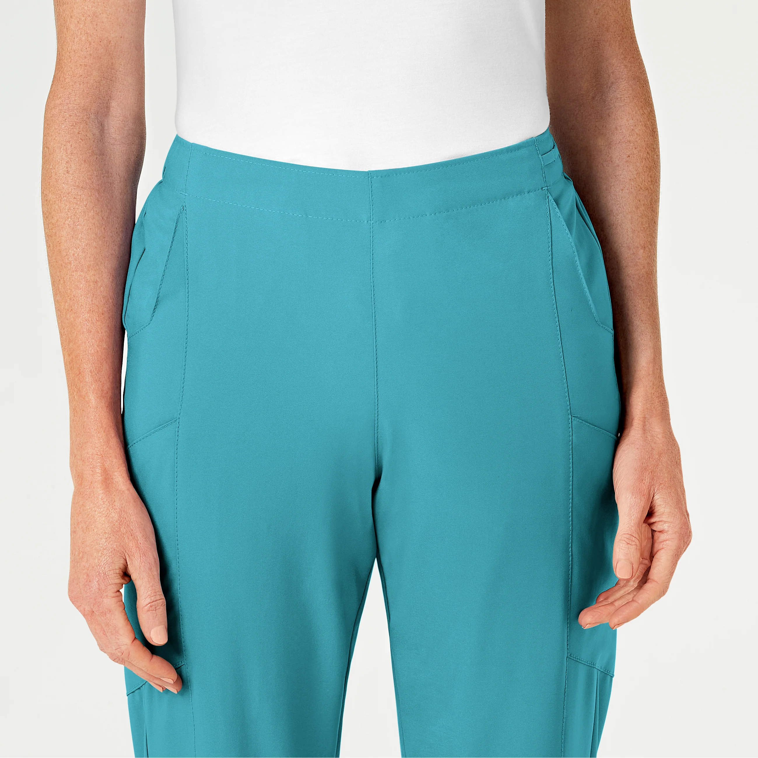 W123 Women's Flat Front Cargo Scrub Pant - Teal Blue - Image 5