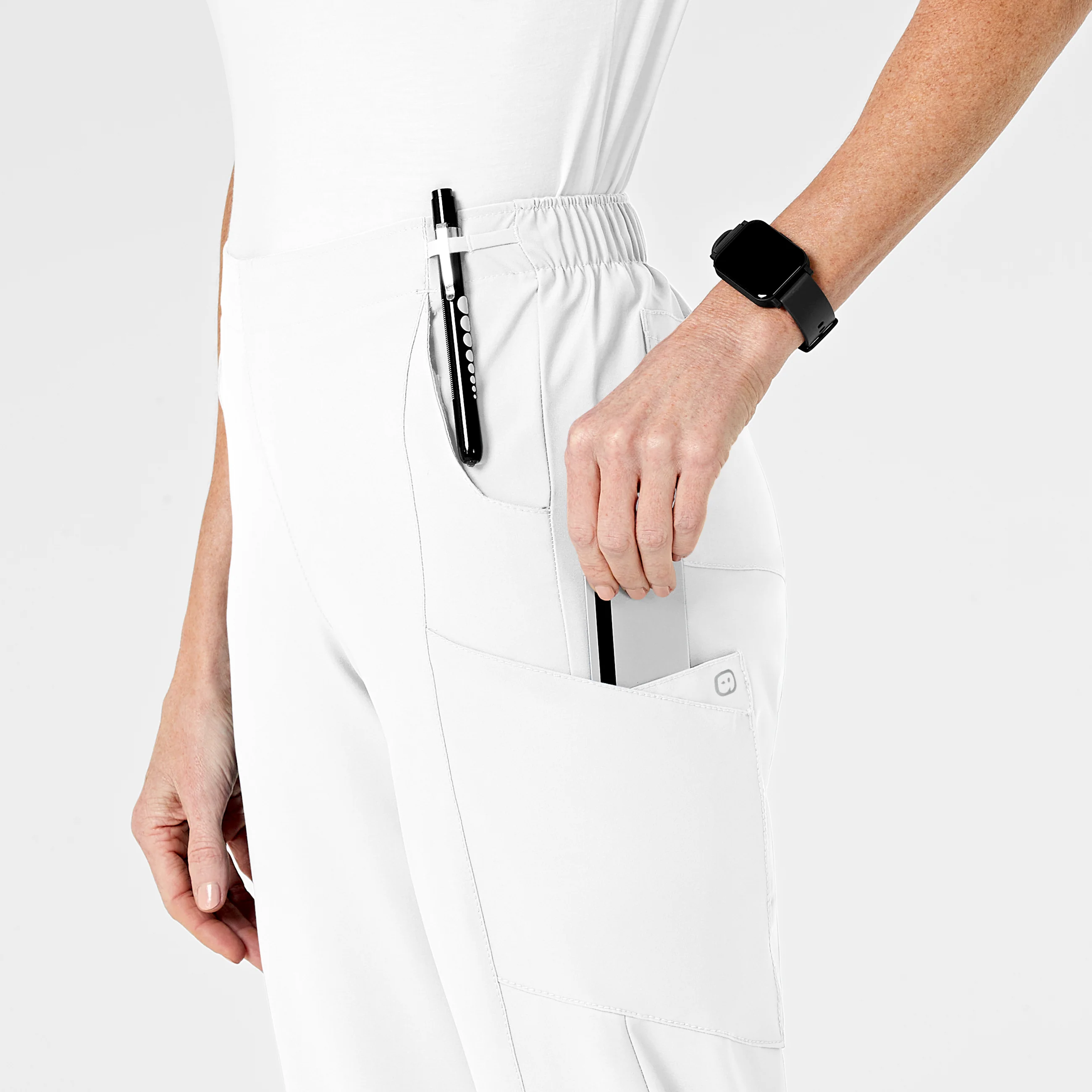 W123 Women's Flat Front Cargo Scrub Pant - White - Image 6