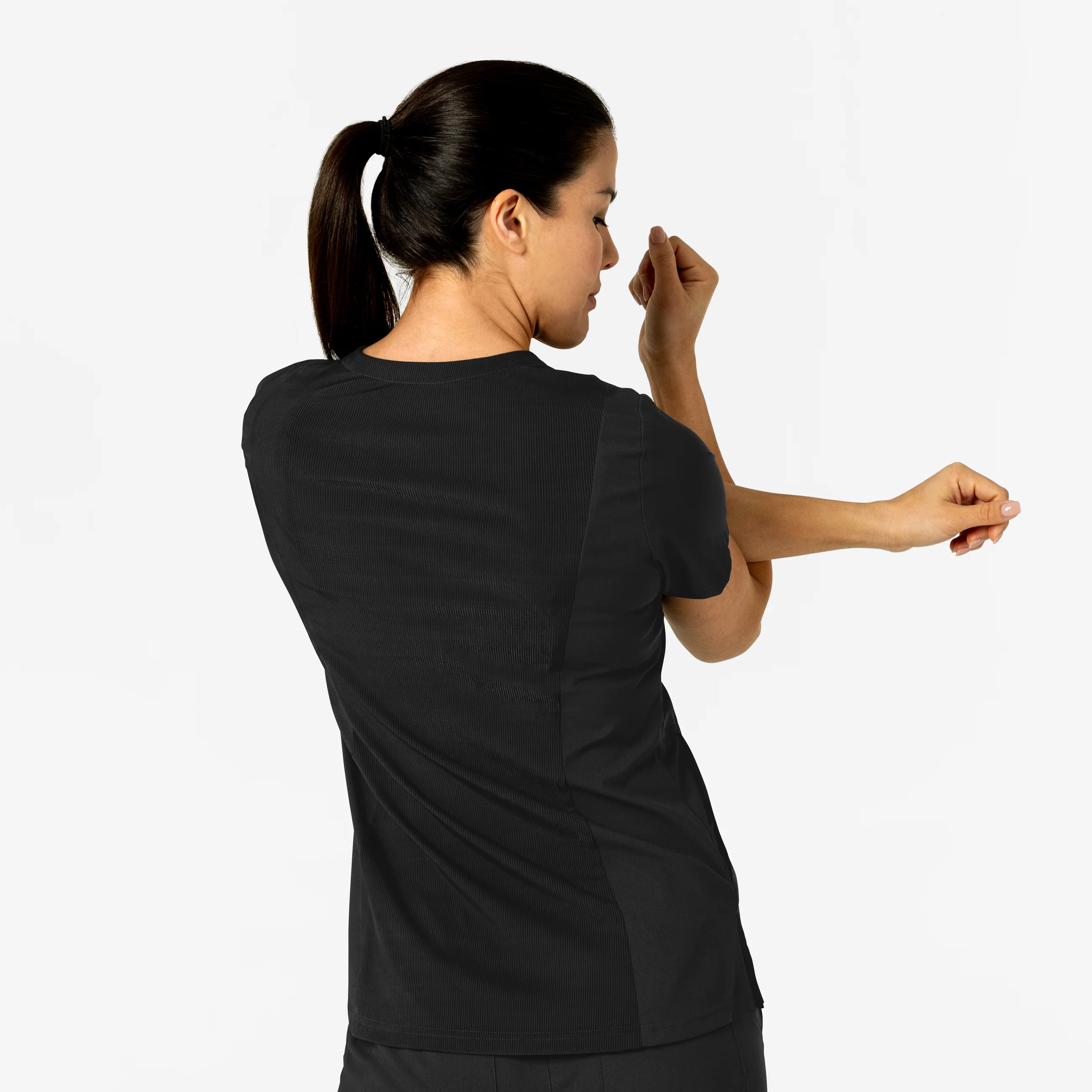 W123 Women's Flex-n-Reach V-Neck Scrub Top - Black - Image 10