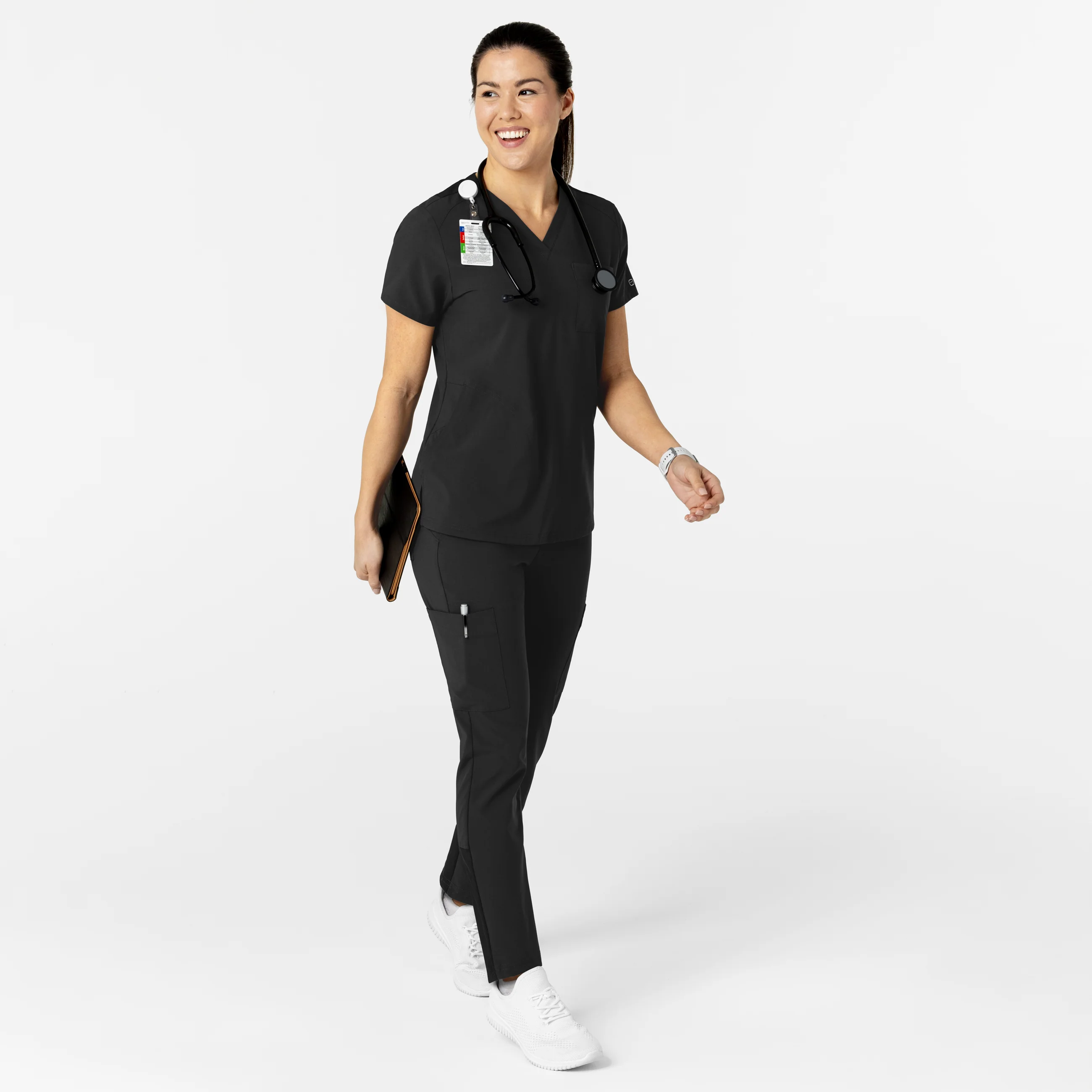 W123 Women's Flex-n-Reach V-Neck Scrub Top - Black - Image 3