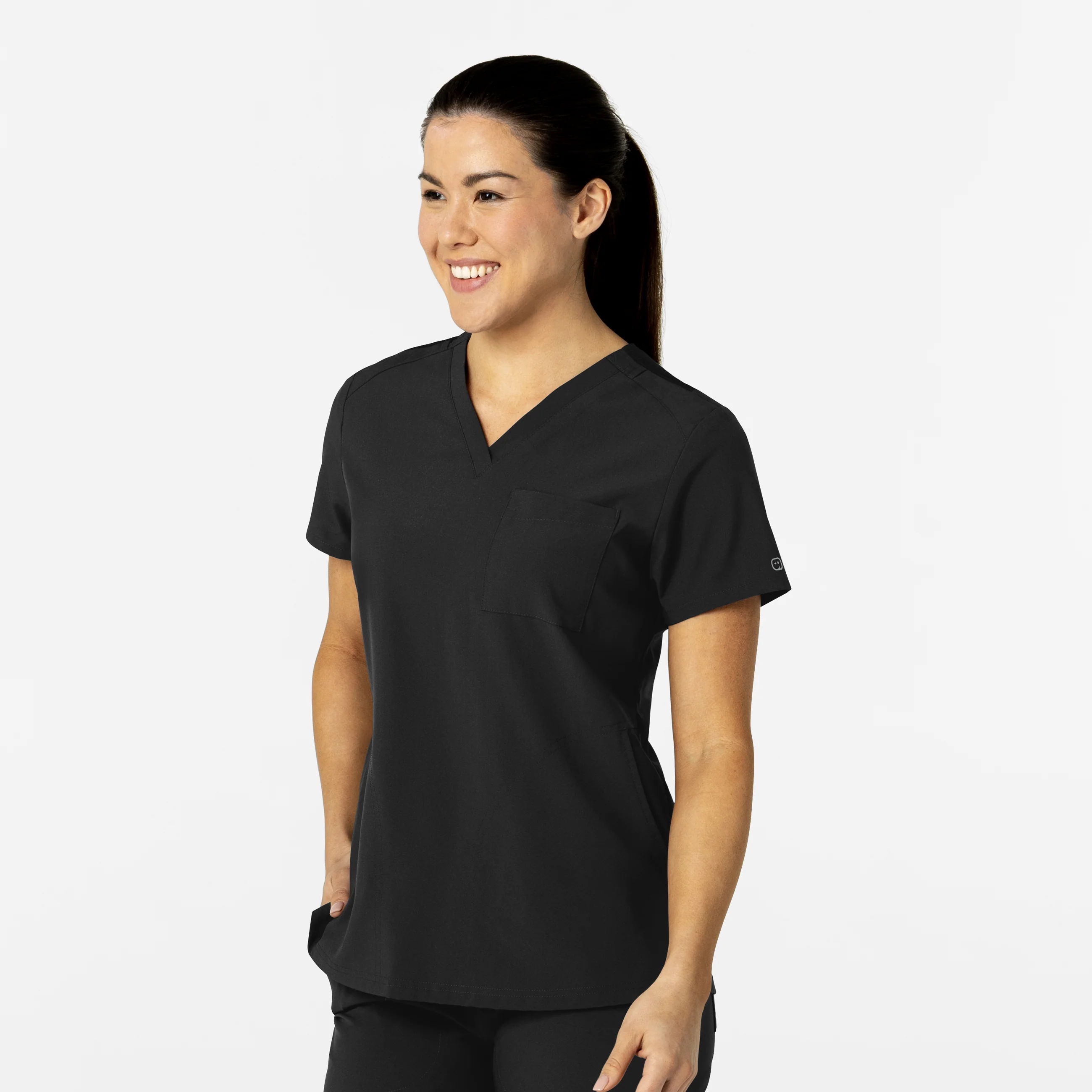 W123 Women's Flex-n-Reach V-Neck Scrub Top - Black - Image 4