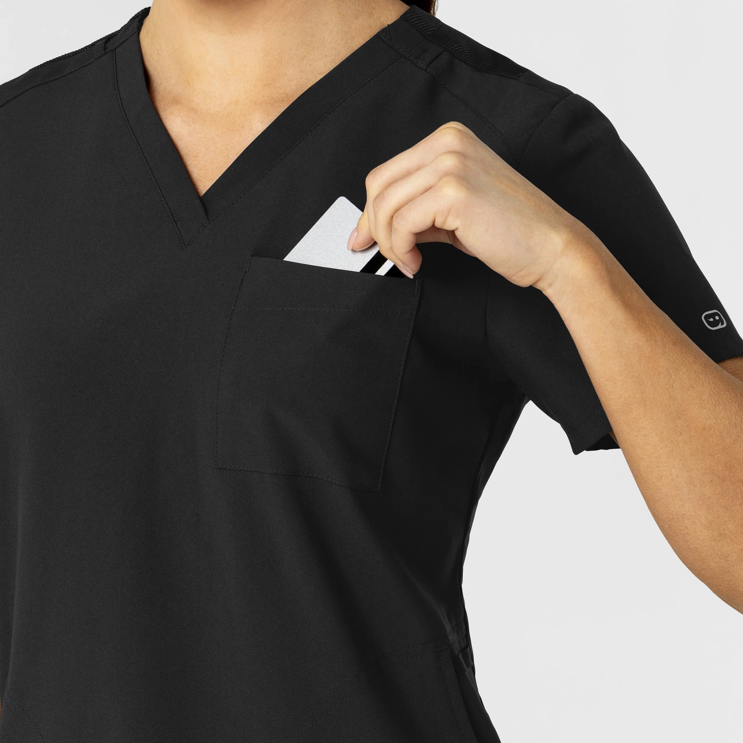 W123 Women's Flex-n-Reach V-Neck Scrub Top - Black - Image 6