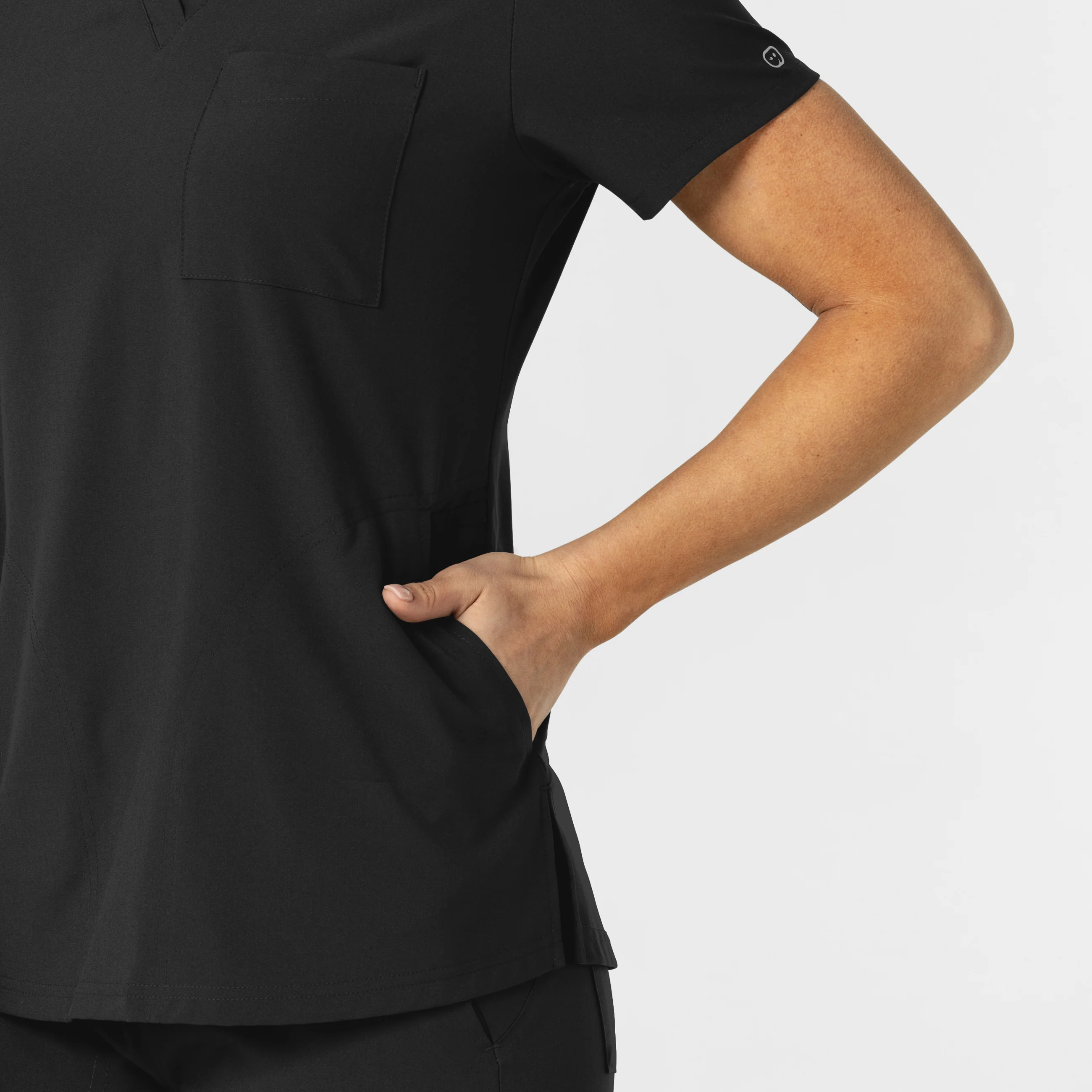 W123 Women's Flex-n-Reach V-Neck Scrub Top - Black - Image 8