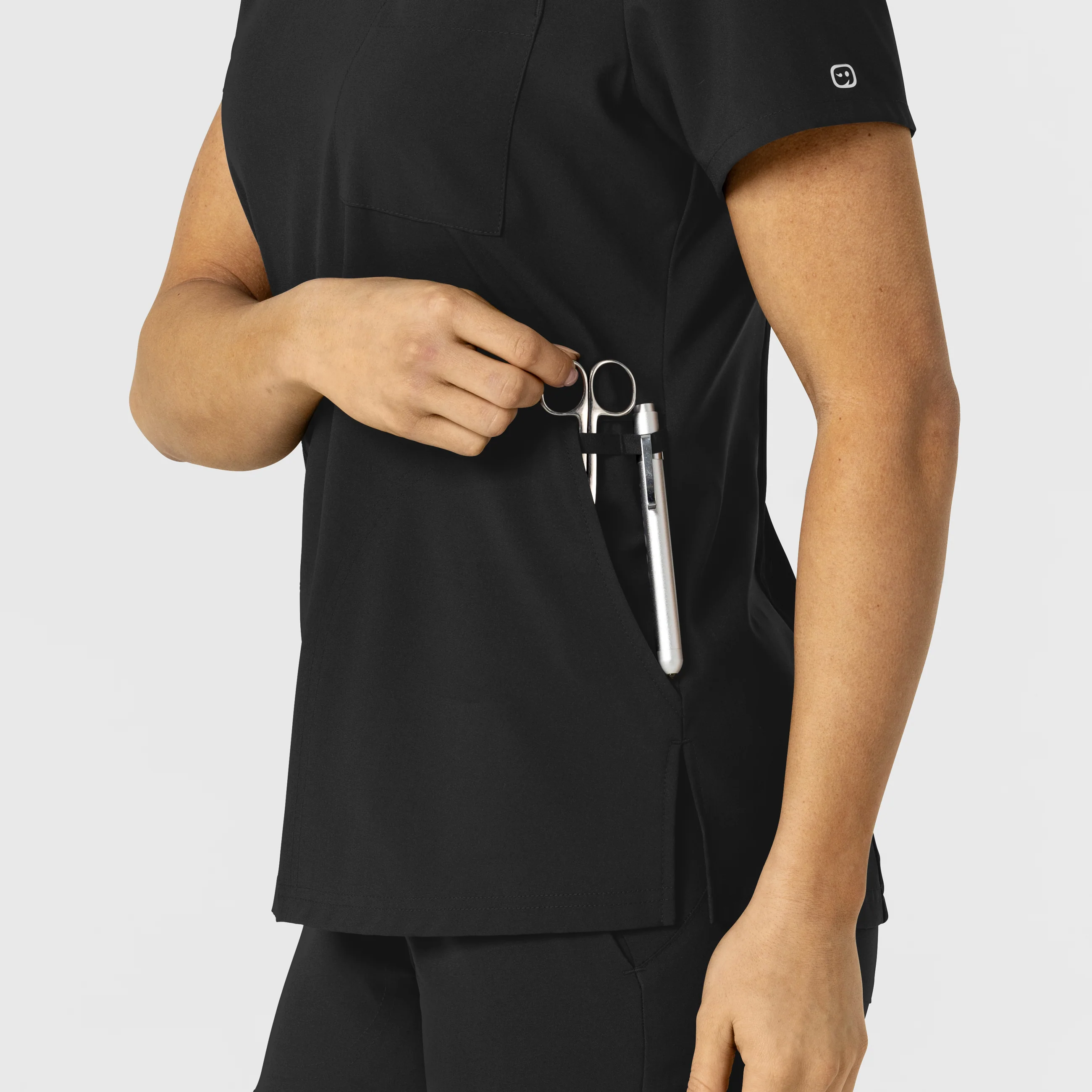 W123 Women's Flex-n-Reach V-Neck Scrub Top - Black - Image 9