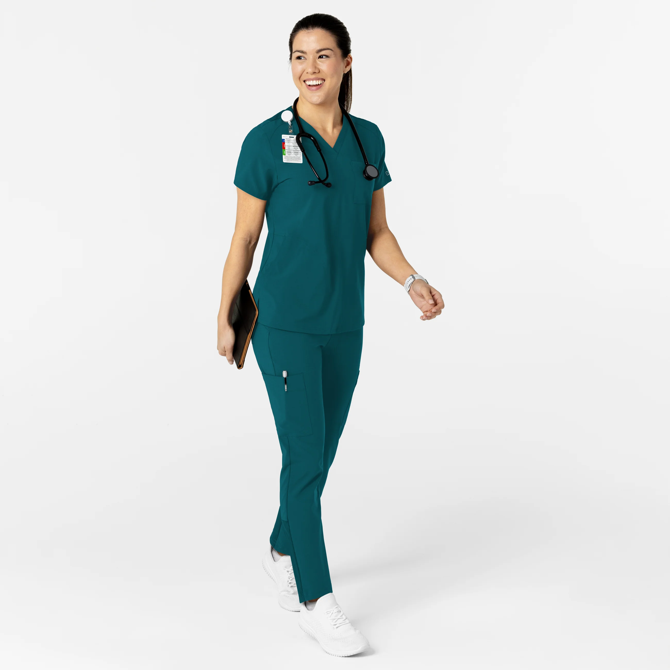 W123 Women's Flex-n-Reach V-Neck Scrub Top - Caribbean - Image 3
