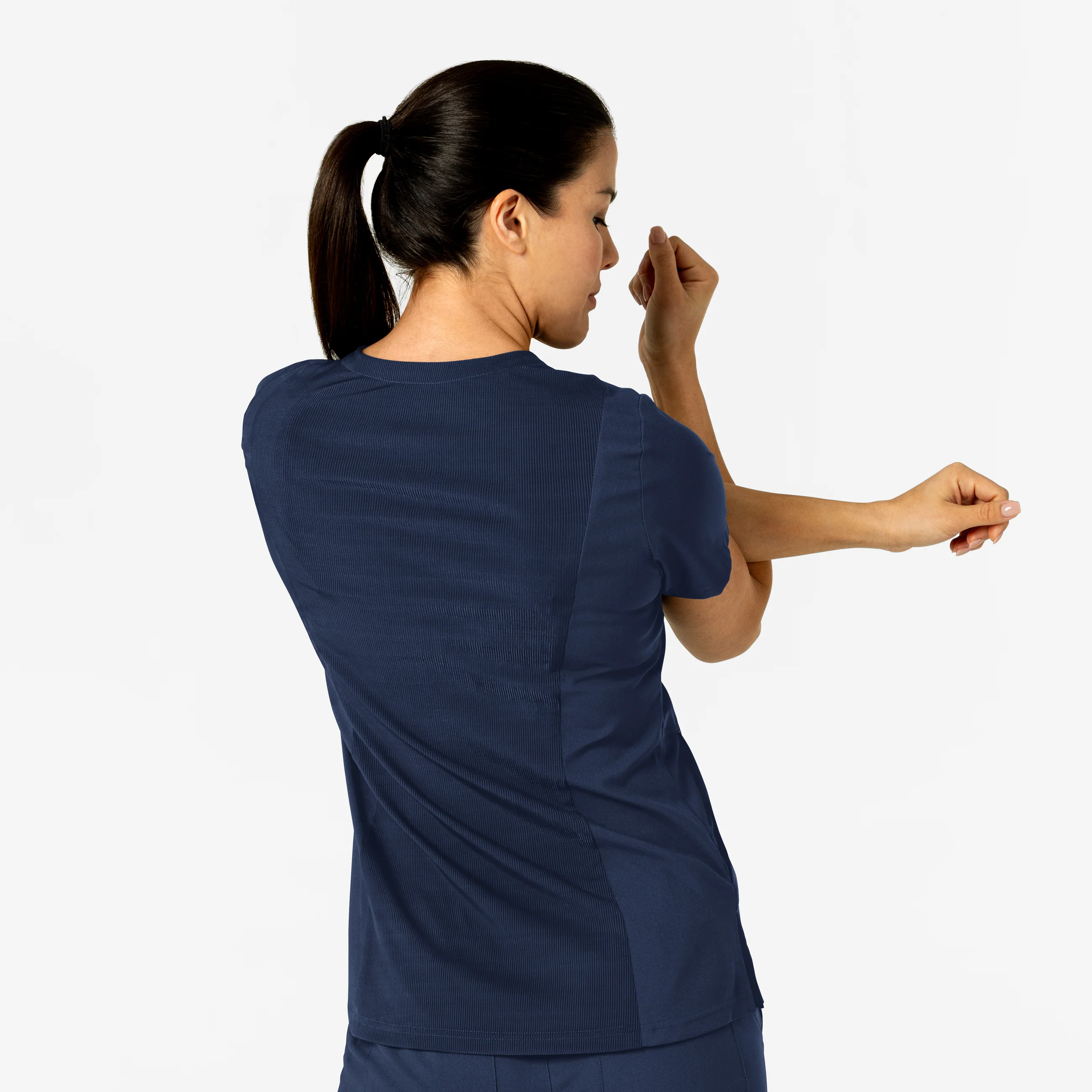 W123 Women's Flex-n-Reach V-Neck Scrub Top - Navy - Image 10