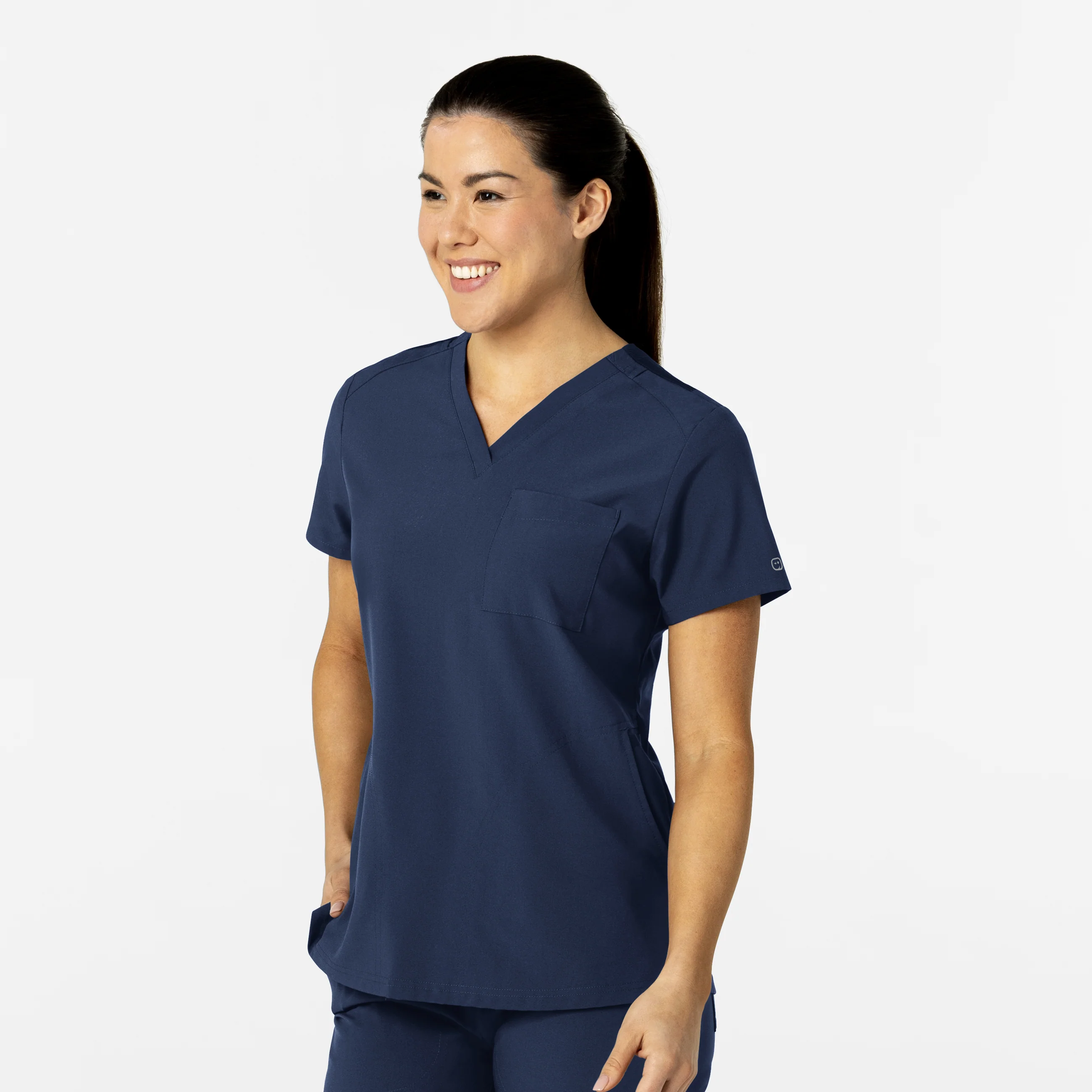 W123 Women's Flex-n-Reach V-Neck Scrub Top - Navy - Image 4