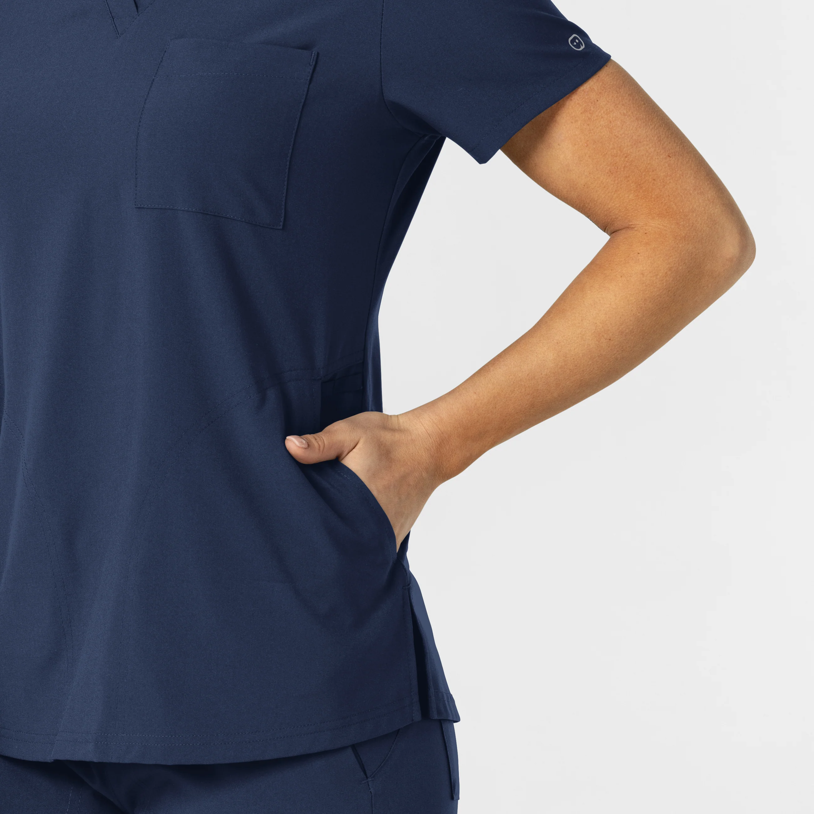 W123 Women's Flex-n-Reach V-Neck Scrub Top - Navy - Image 8