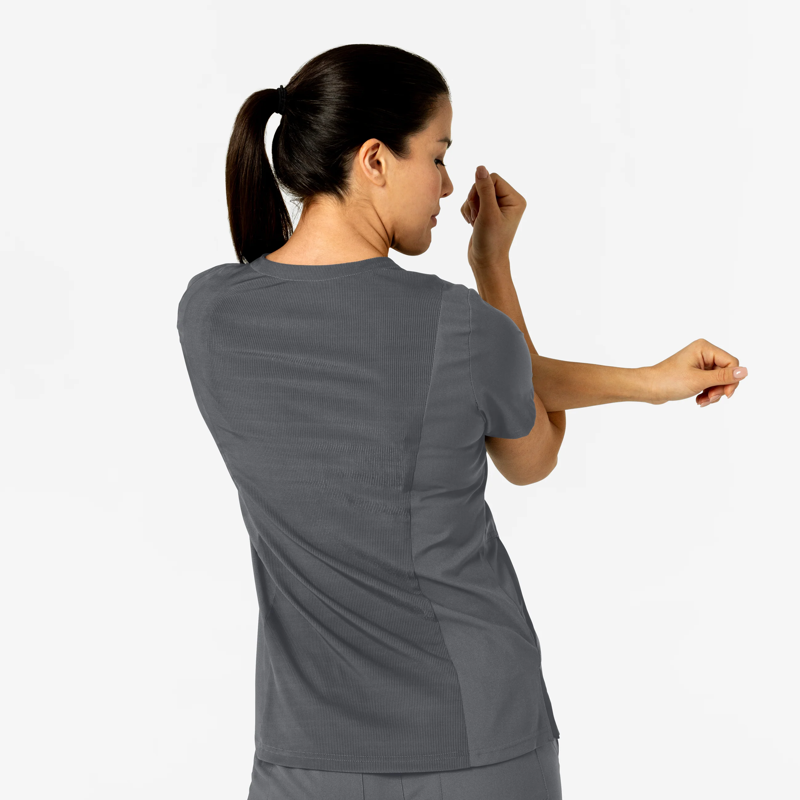 W123 Women's Flex-n-Reach V-Neck Scrub Top - Pewter - Image 10