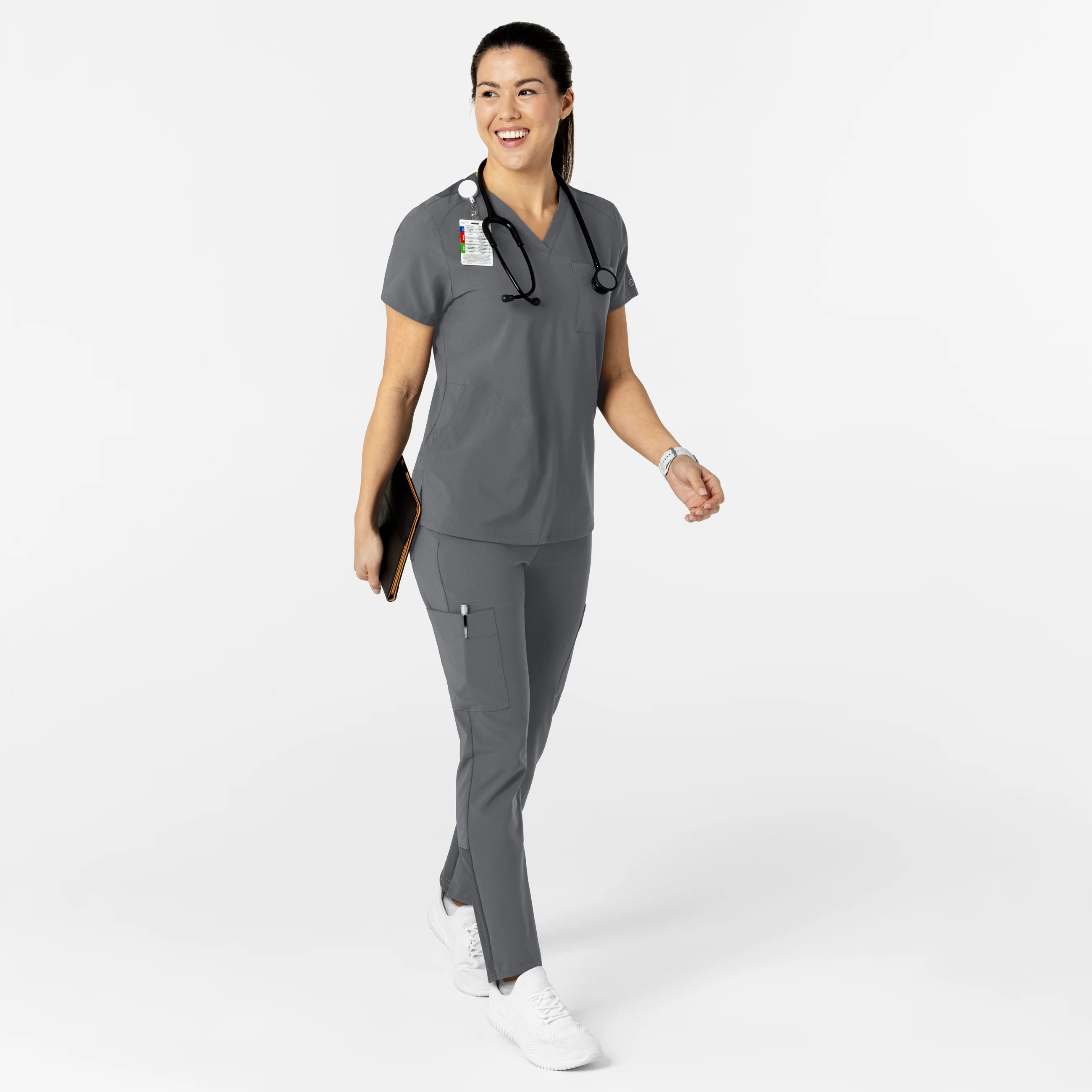 W123 Women's Flex-n-Reach V-Neck Scrub Top - Pewter - Image 3