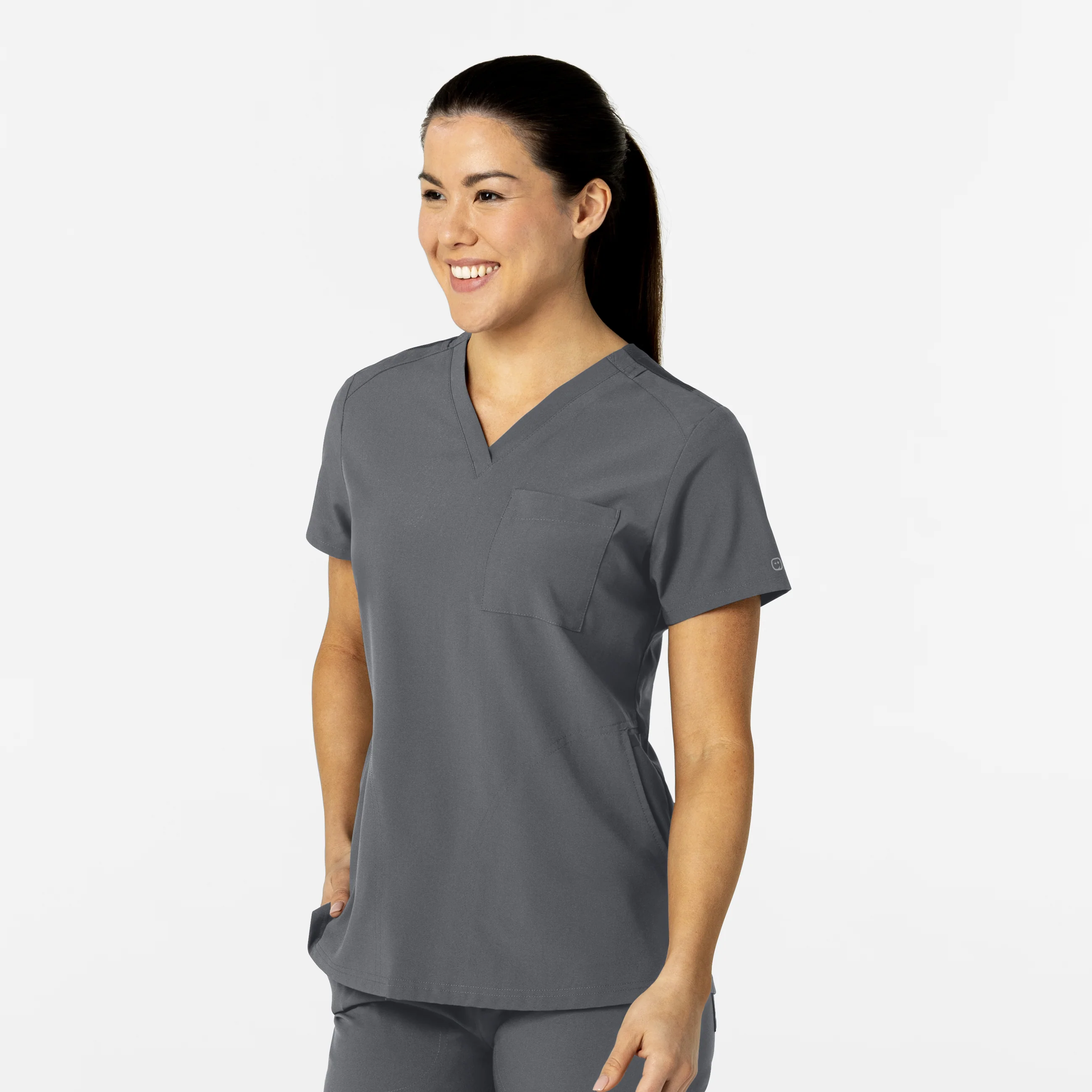 W123 Women's Flex-n-Reach V-Neck Scrub Top - Pewter - Image 4