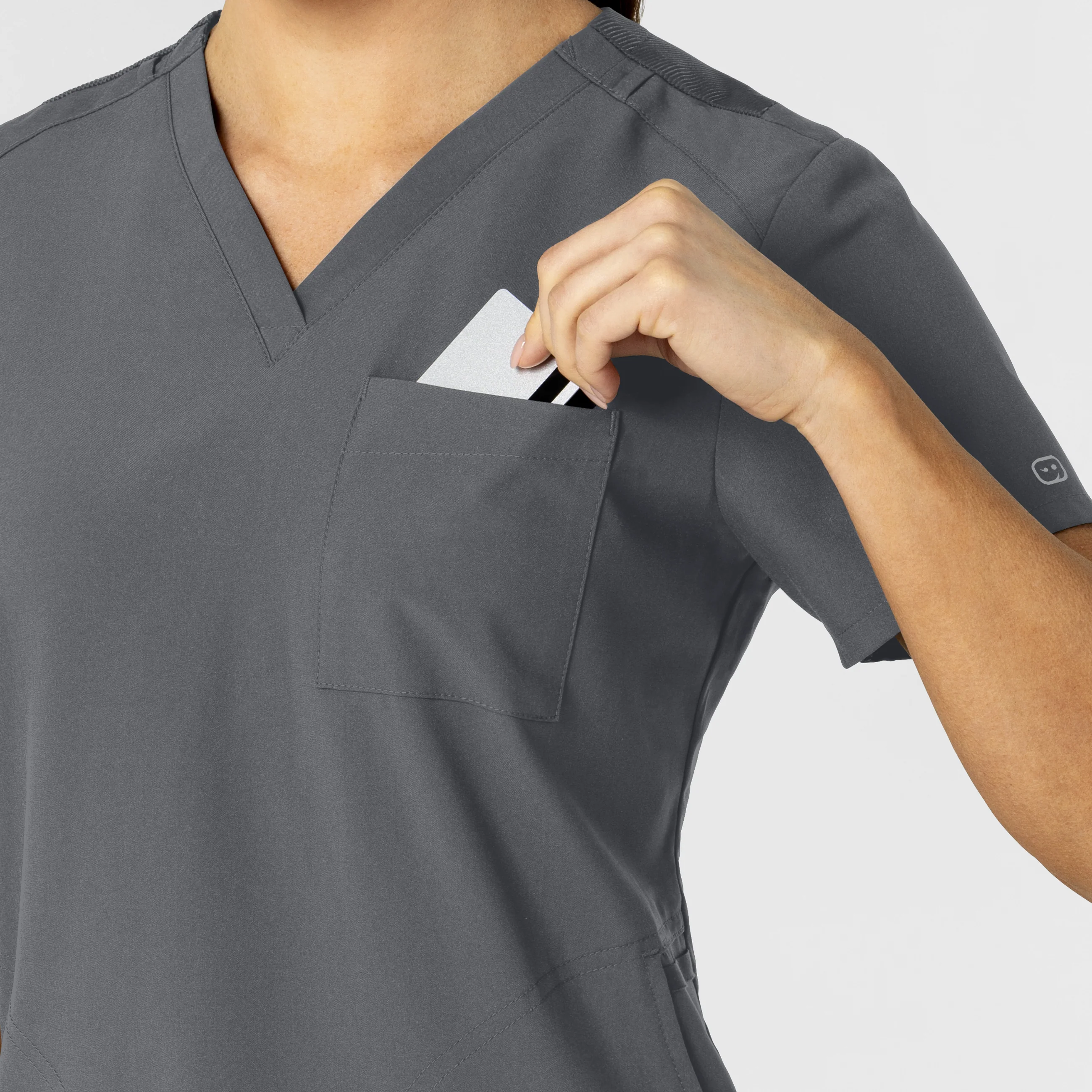 W123 Women's Flex-n-Reach V-Neck Scrub Top - Pewter - Image 6