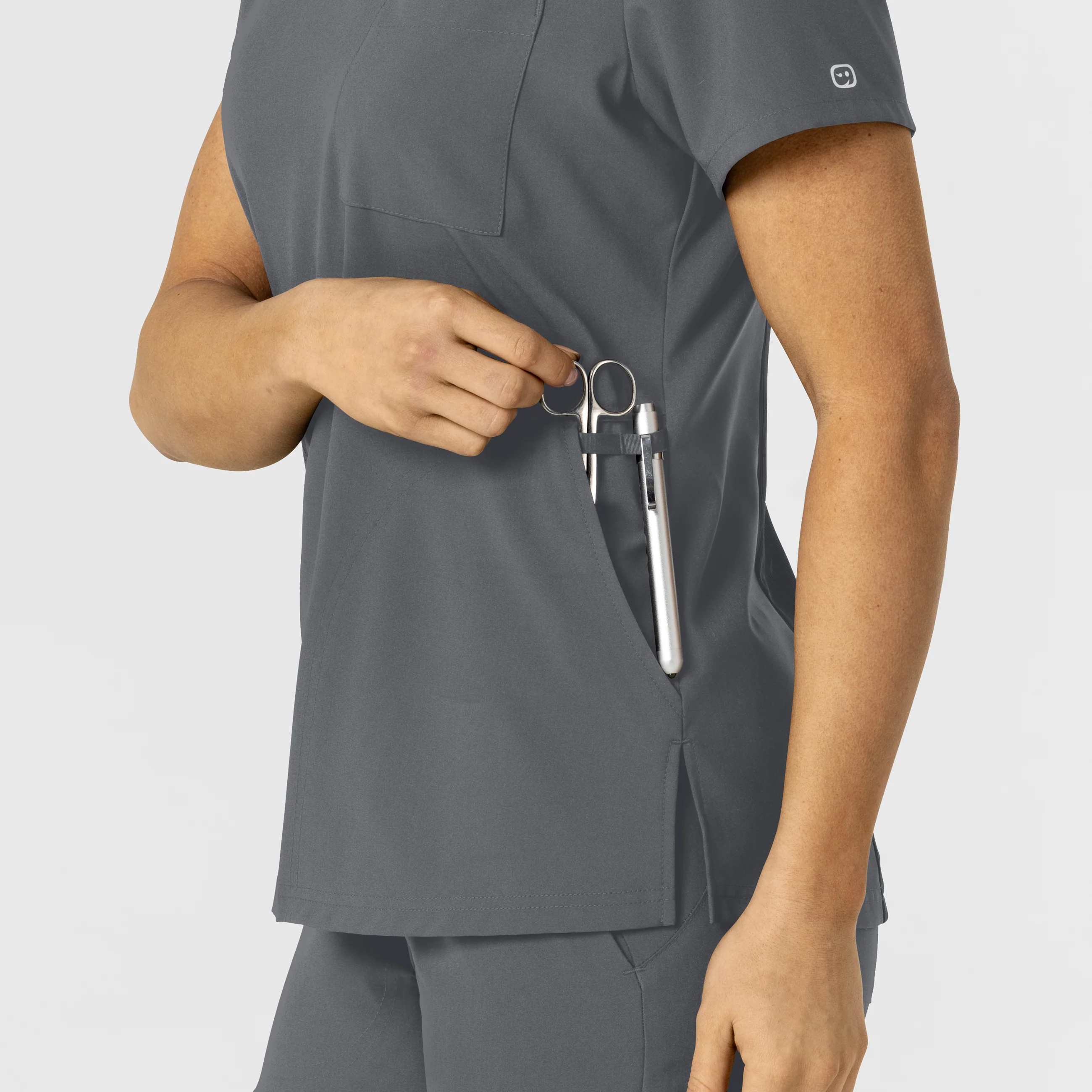W123 Women's Flex-n-Reach V-Neck Scrub Top - Pewter - Image 9