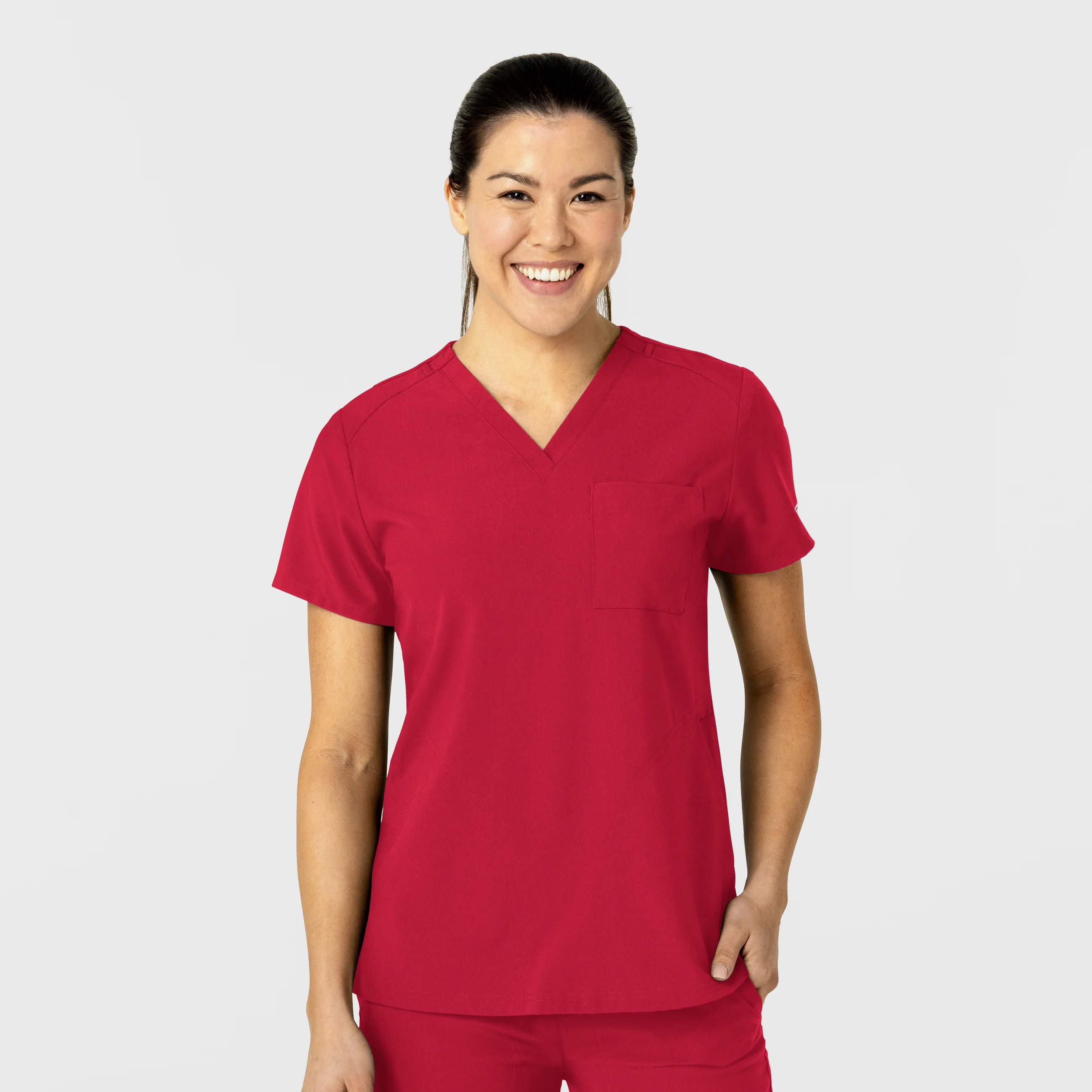 W123 Women's Flex-n-Reach V-Neck Scrub Top - Red