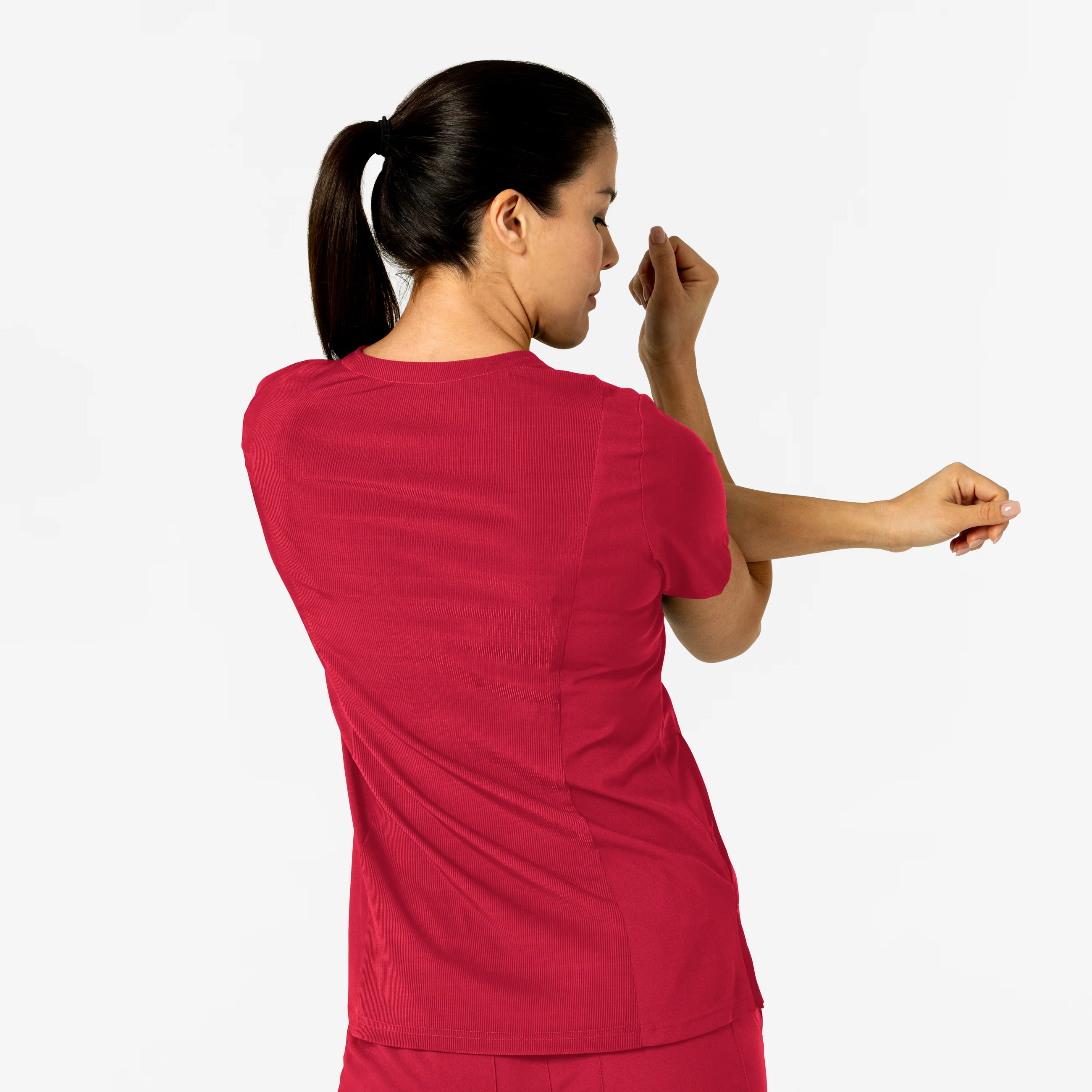 W123 Women's Flex-n-Reach V-Neck Scrub Top - Red - Image 10