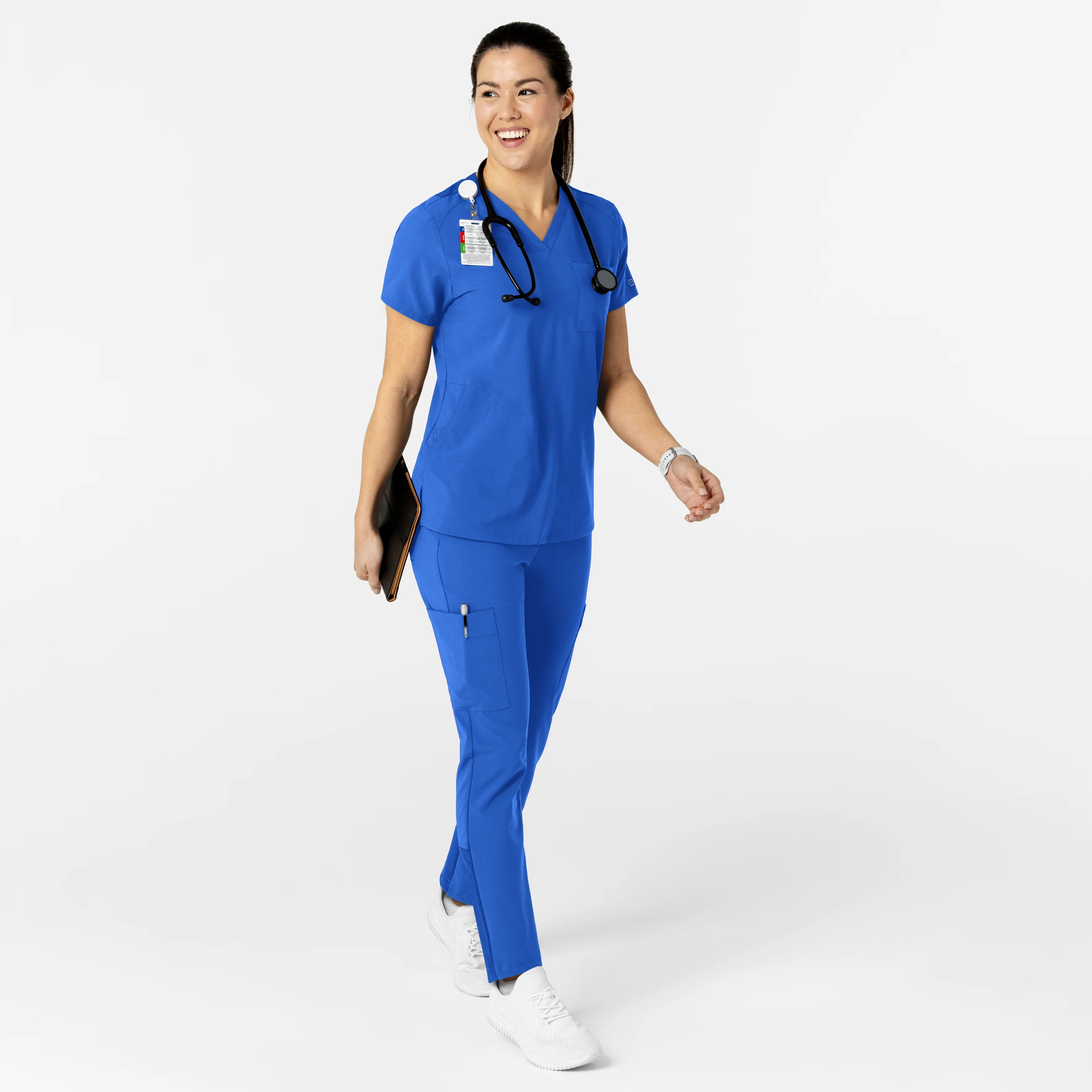 W123 Women's Flex-n-Reach V-Neck Scrub Top - Royal - Image 4
