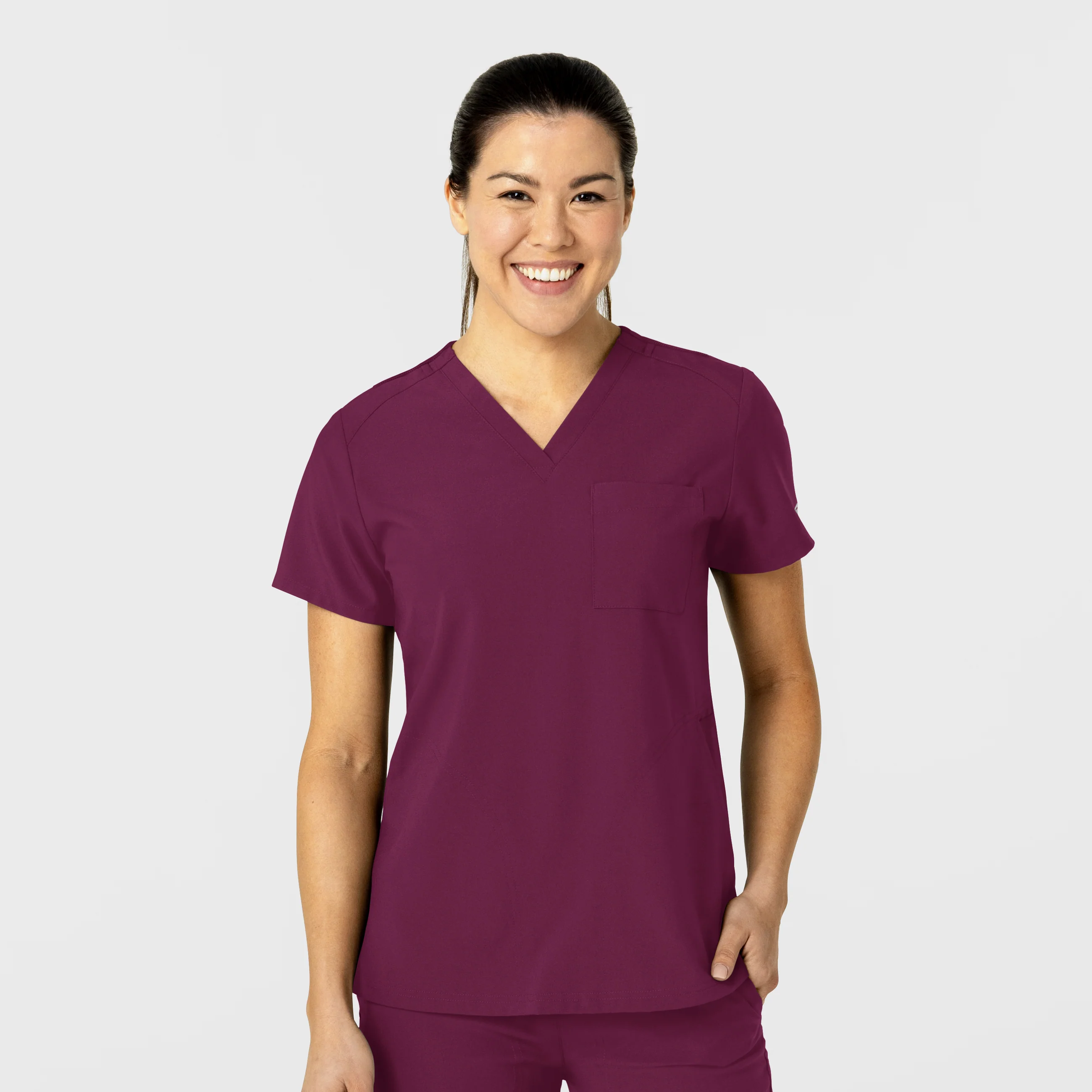 W123 Women's Flex-n-Reach V-Neck Scrub Top - Wine